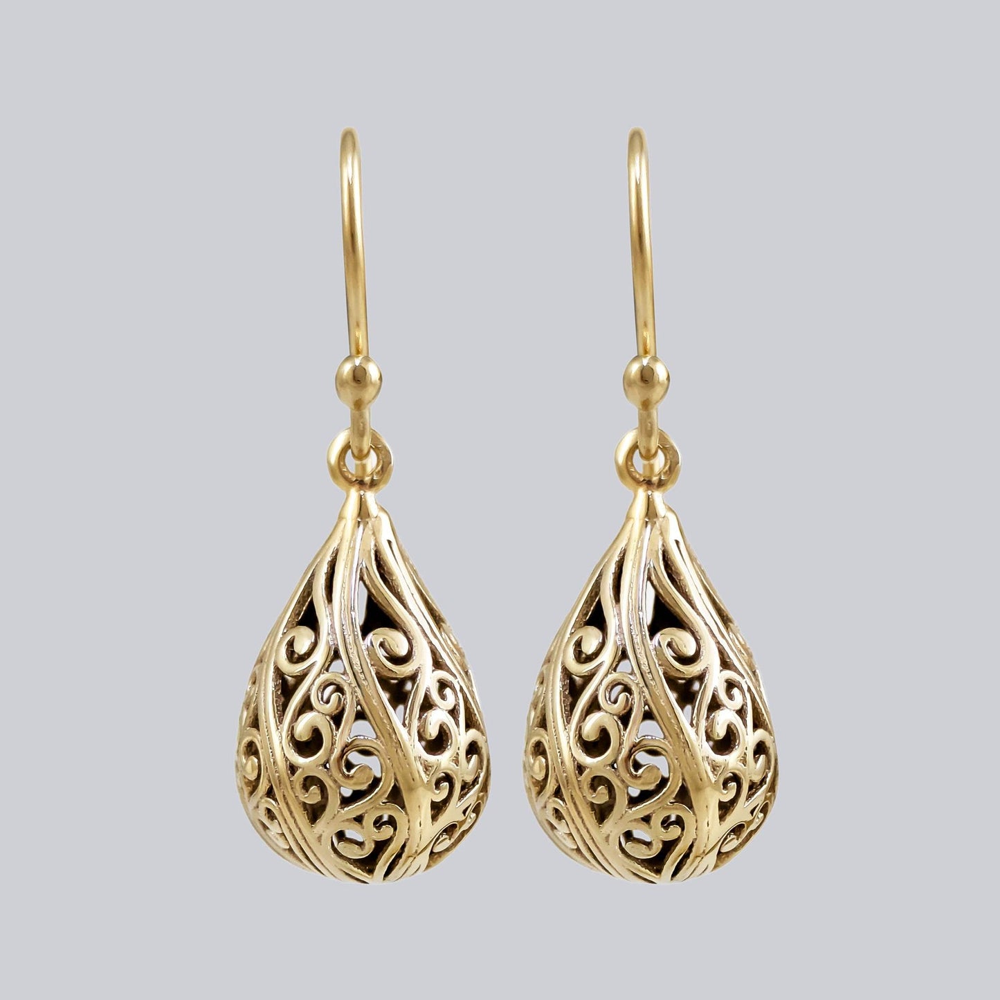 Teardrop Swirl Filigree Earrings with Hollow Design - TurkishBling