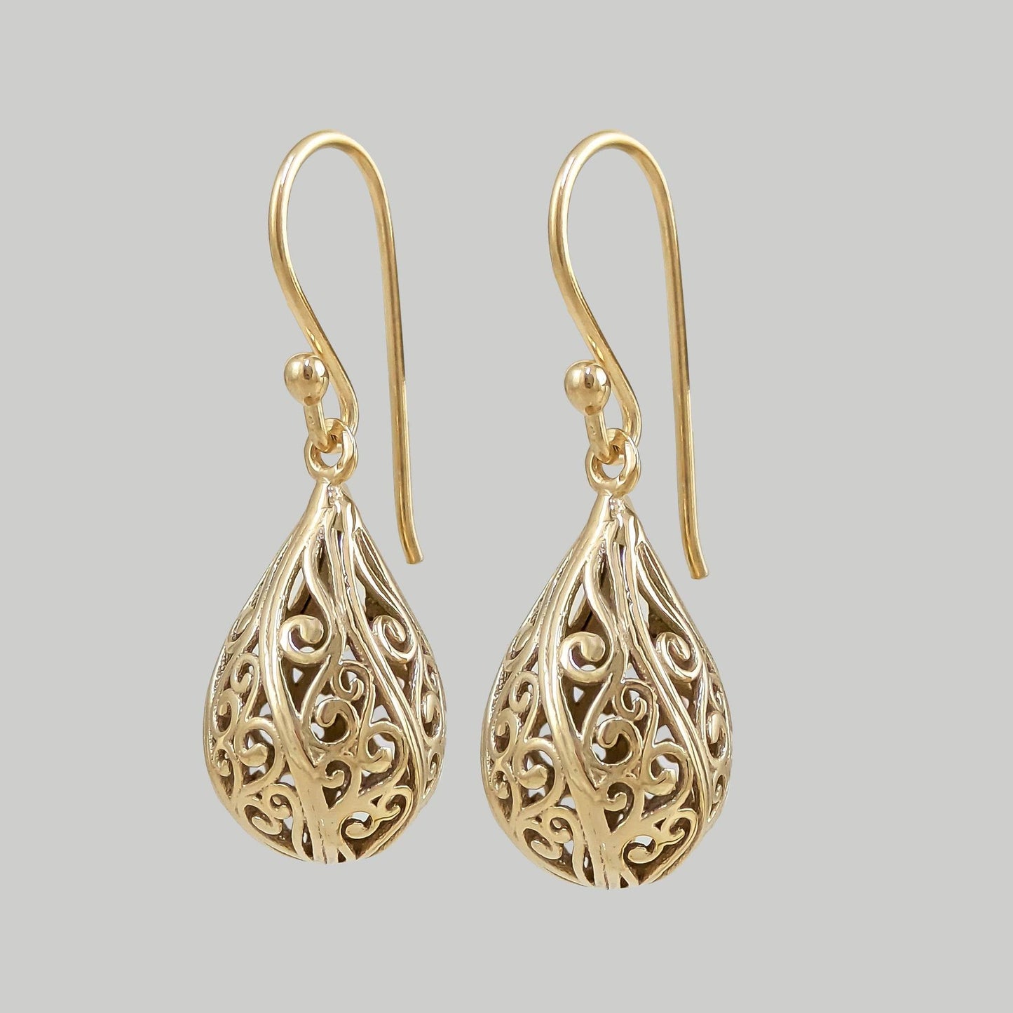 Teardrop Swirl Filigree Earrings with Hollow Design - TurkishBling