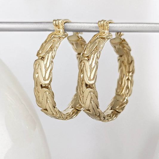 Byzantine Hoop Earrings with Woven Detail - TurkishBling
