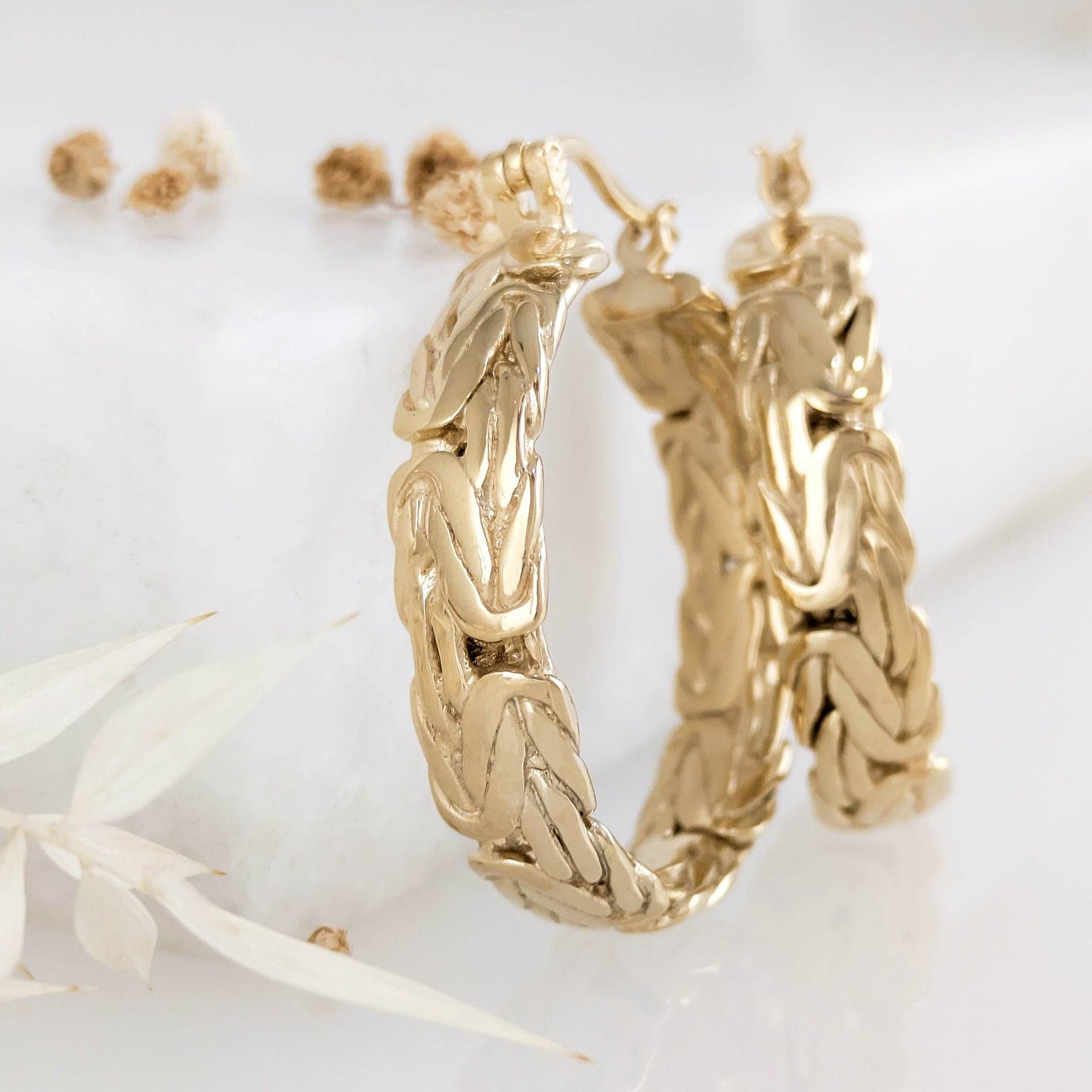 Byzantine Hoop Earrings with Woven Detail - TurkishBling