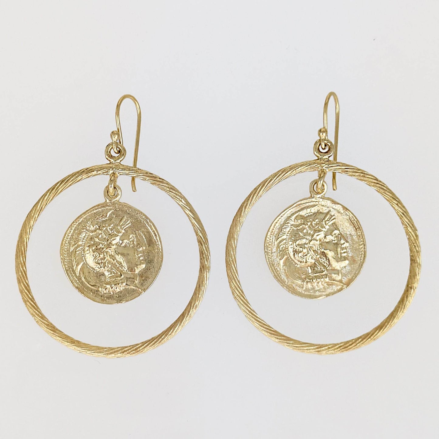 Ancient Coin Earrings in Cable Hoop on Hooks - TurkishBling