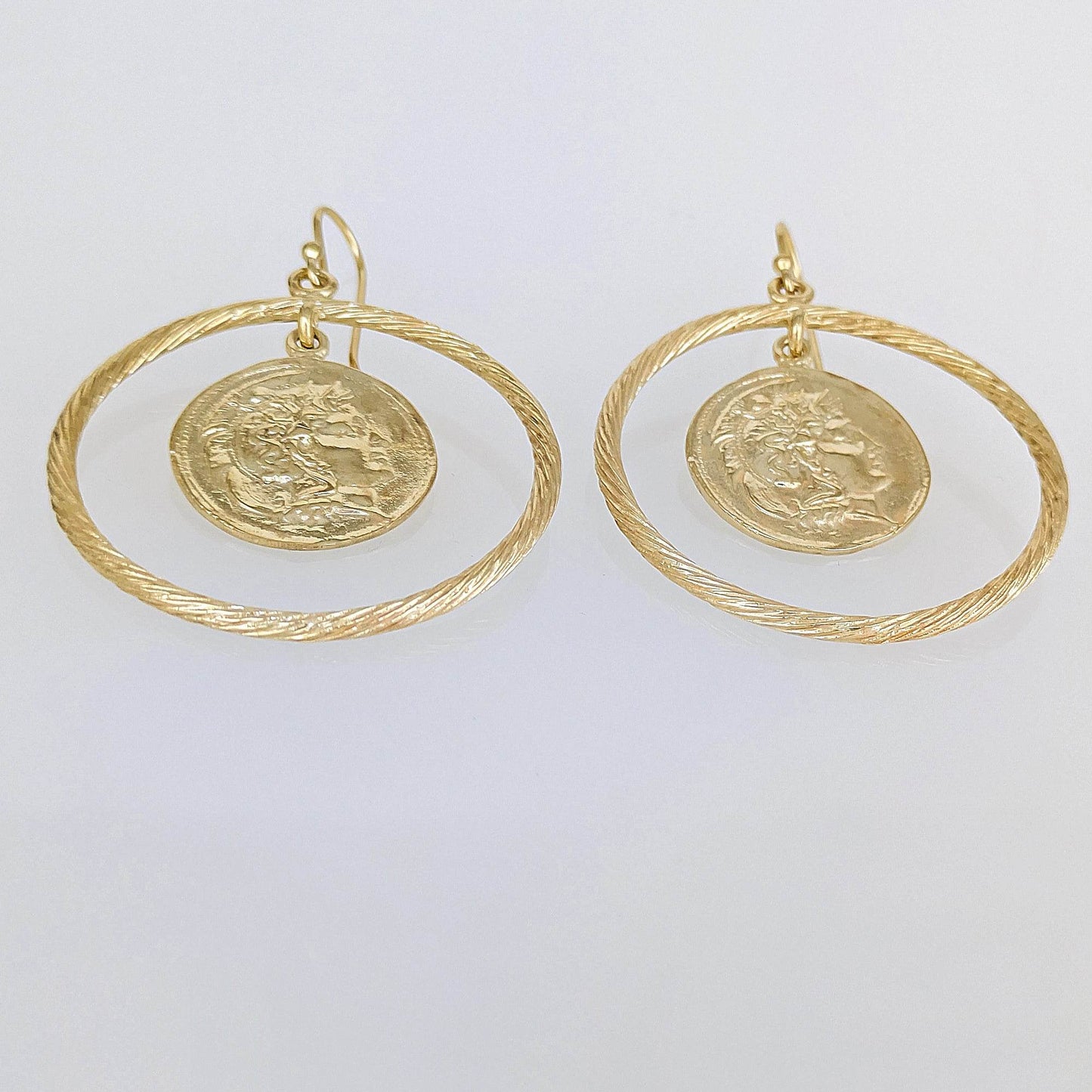Ancient Coin Earrings in Cable Hoop on Hooks - TurkishBling