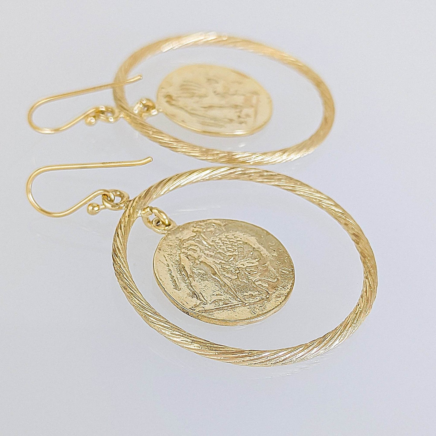 Ancient Coin Earrings in Cable Hoop on Hooks - TurkishBling