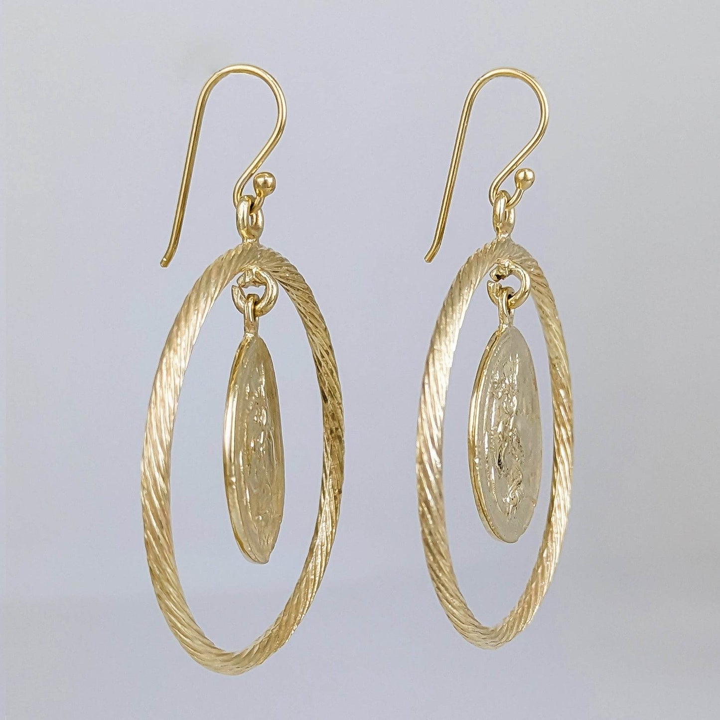 Ancient Coin Earrings in Cable Hoop on Hooks - TurkishBling