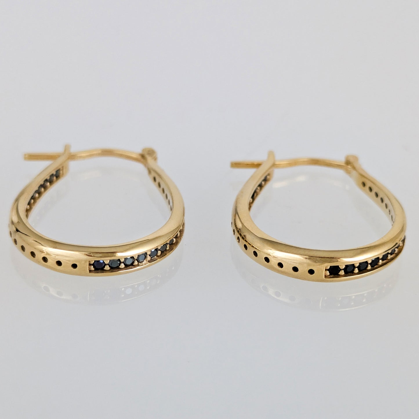 Black Spinel Hoop Earrings – Slim Oval Hoops