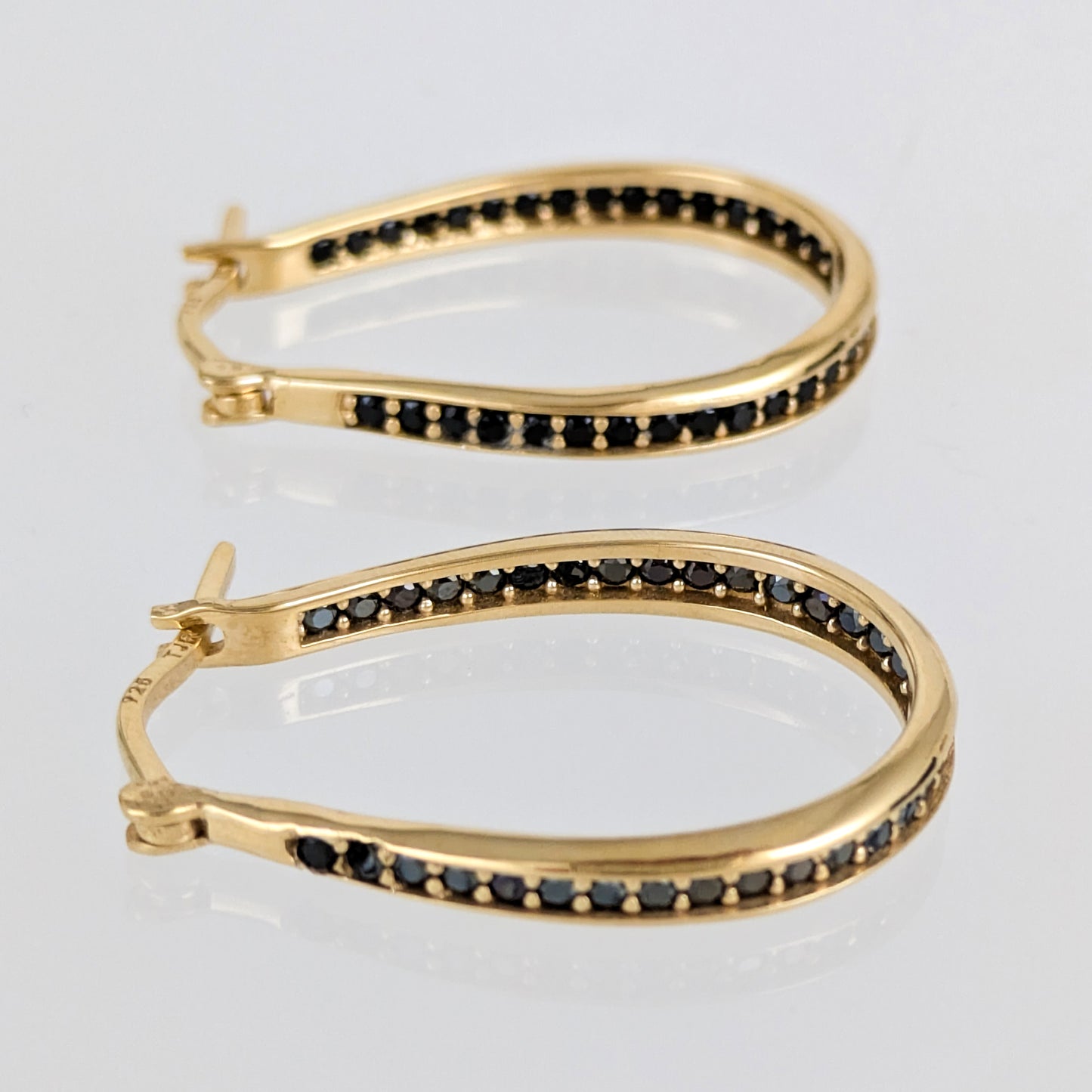 Black Spinel Hoop Earrings – Slim Oval Hoops