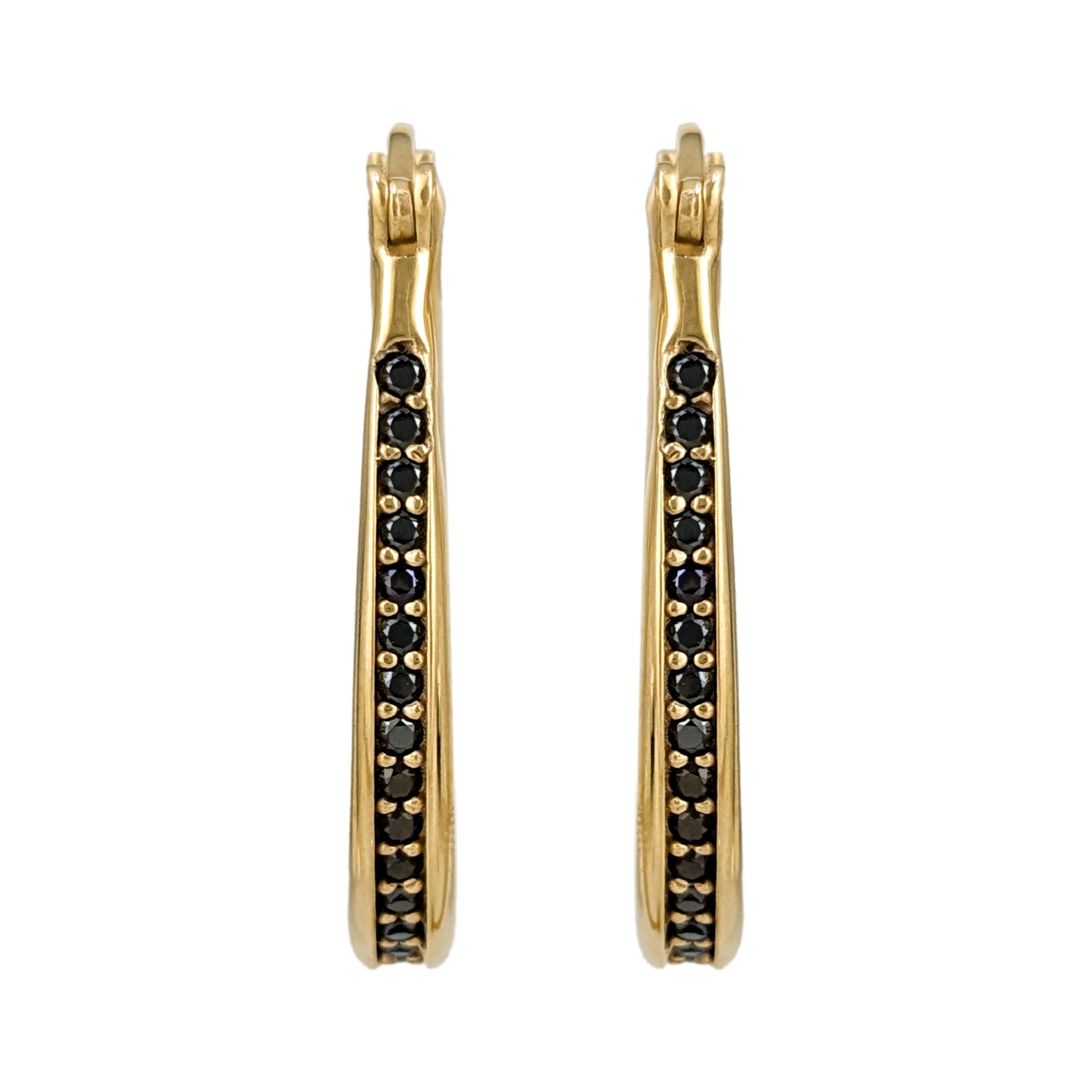 Black Spinel Hoop Earrings – Slim Oval Hoops