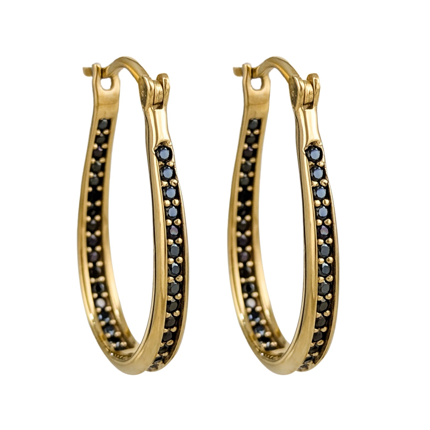 Black Spinel Hoop Earrings – Slim Oval Hoops