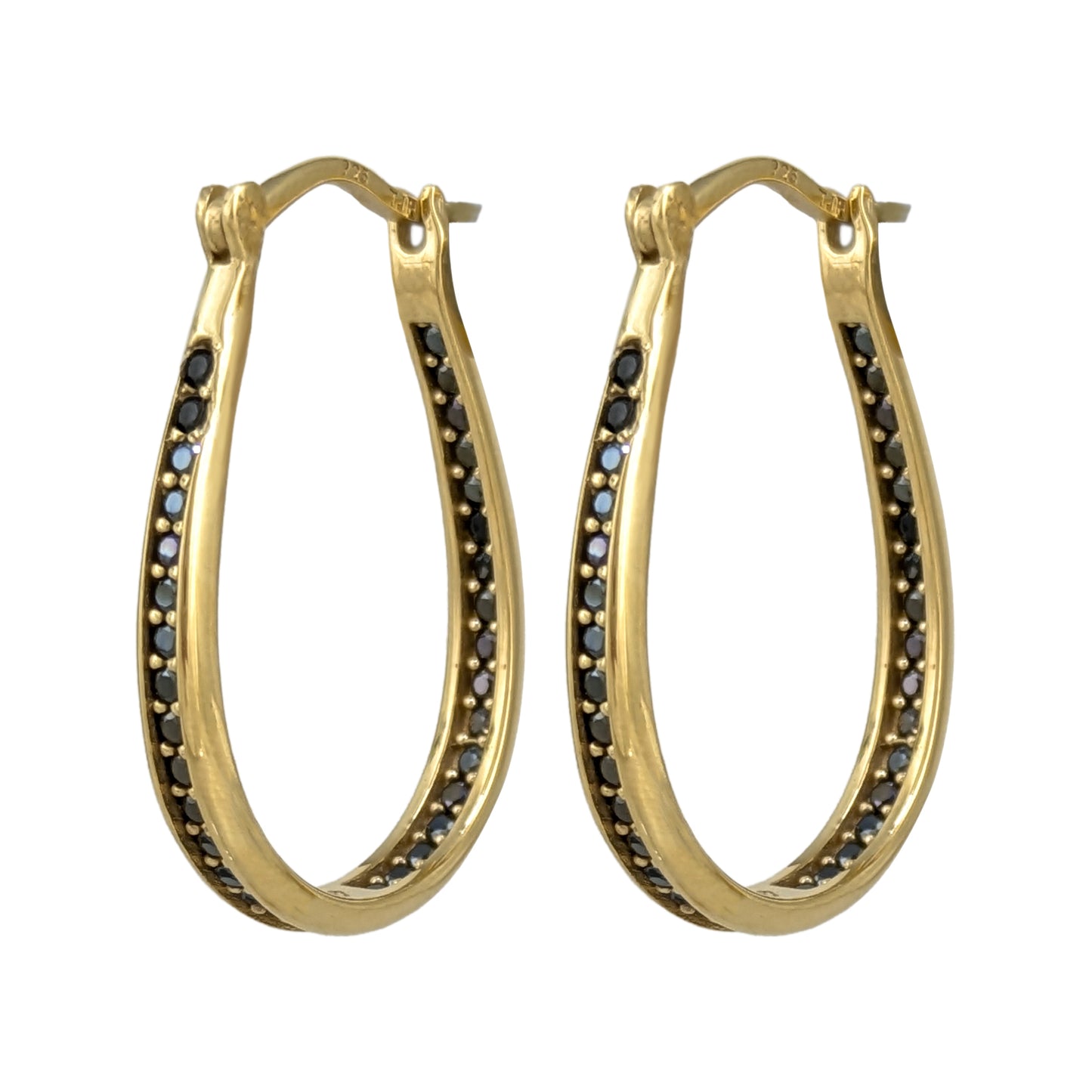 Black Spinel Hoop Earrings – Slim Oval Hoops