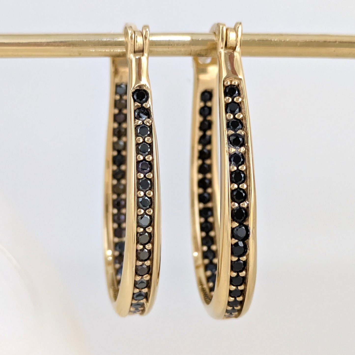 Black Spinel Hoop Earrings – Slim Oval Hoops