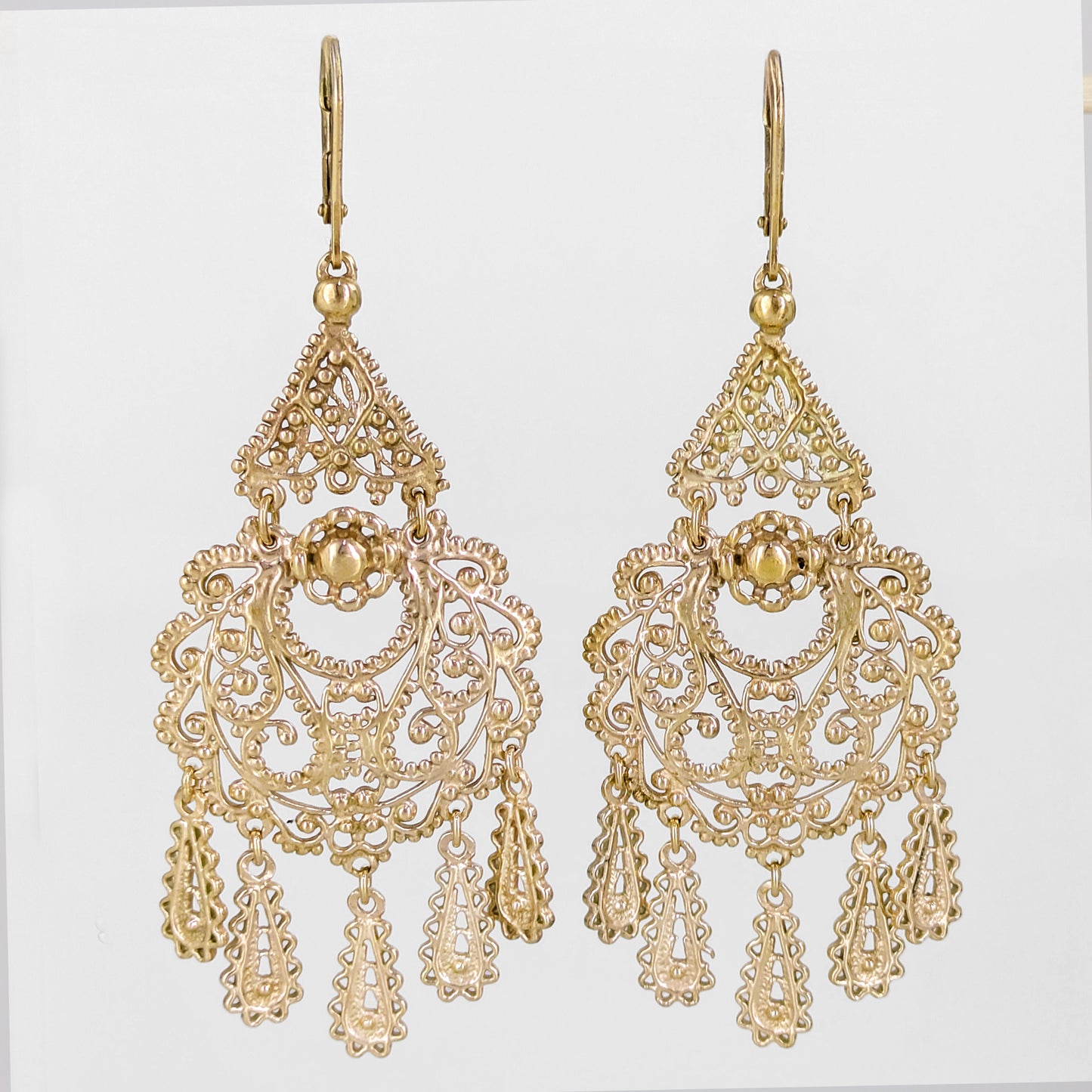 Gold Filigree Chandelier Earrings – Vintage-Inspired 2 3/8 Inch Dangle Earrings