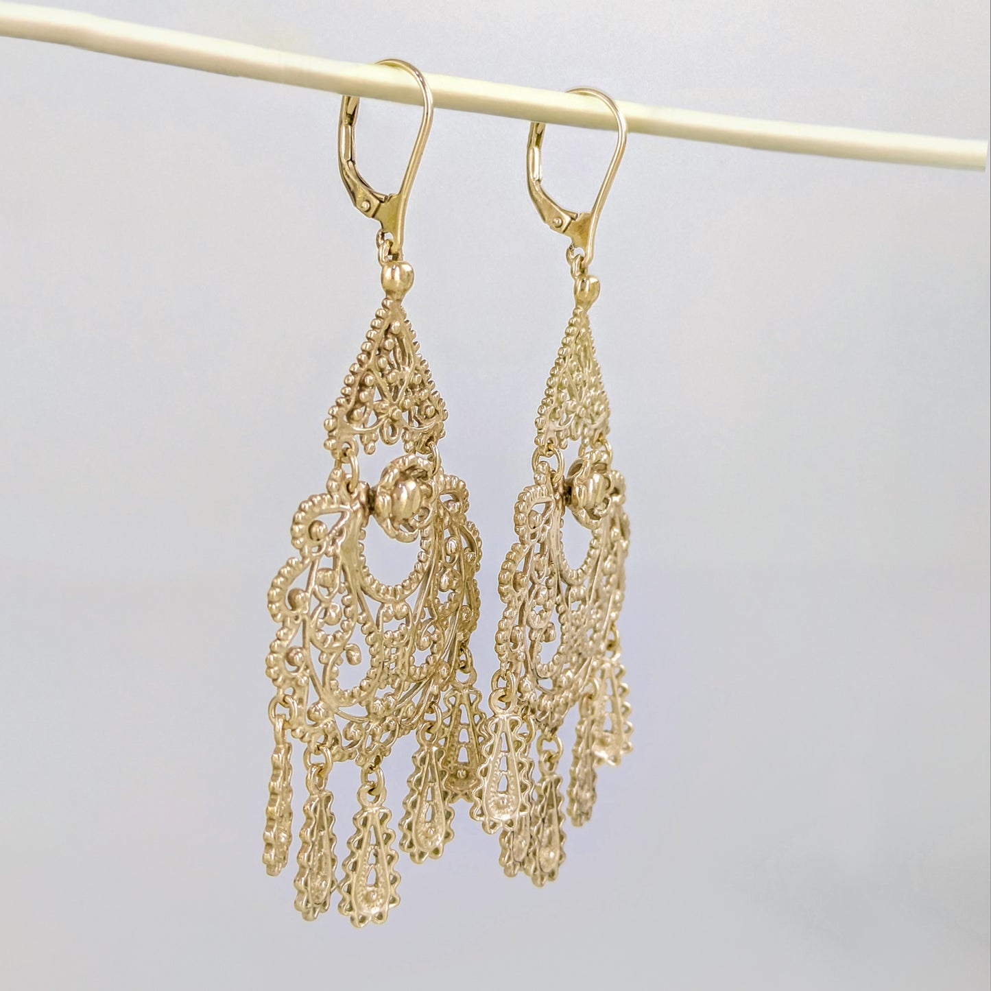 Gold Filigree Chandelier Earrings – Vintage-Inspired 2 3/8 Inch Dangle Earrings
