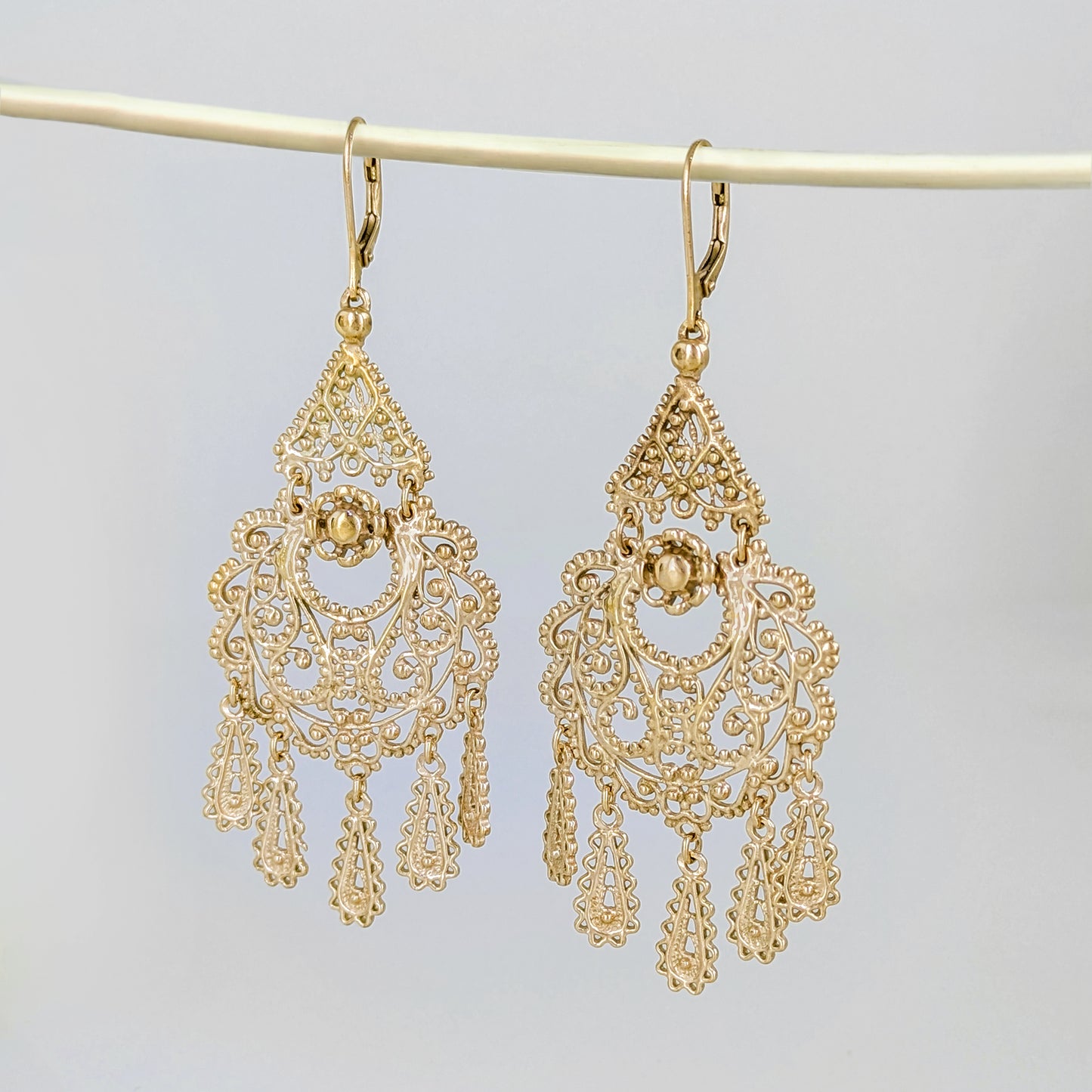 Gold Filigree Chandelier Earrings – Vintage-Inspired 2 3/8 Inch Dangle Earrings