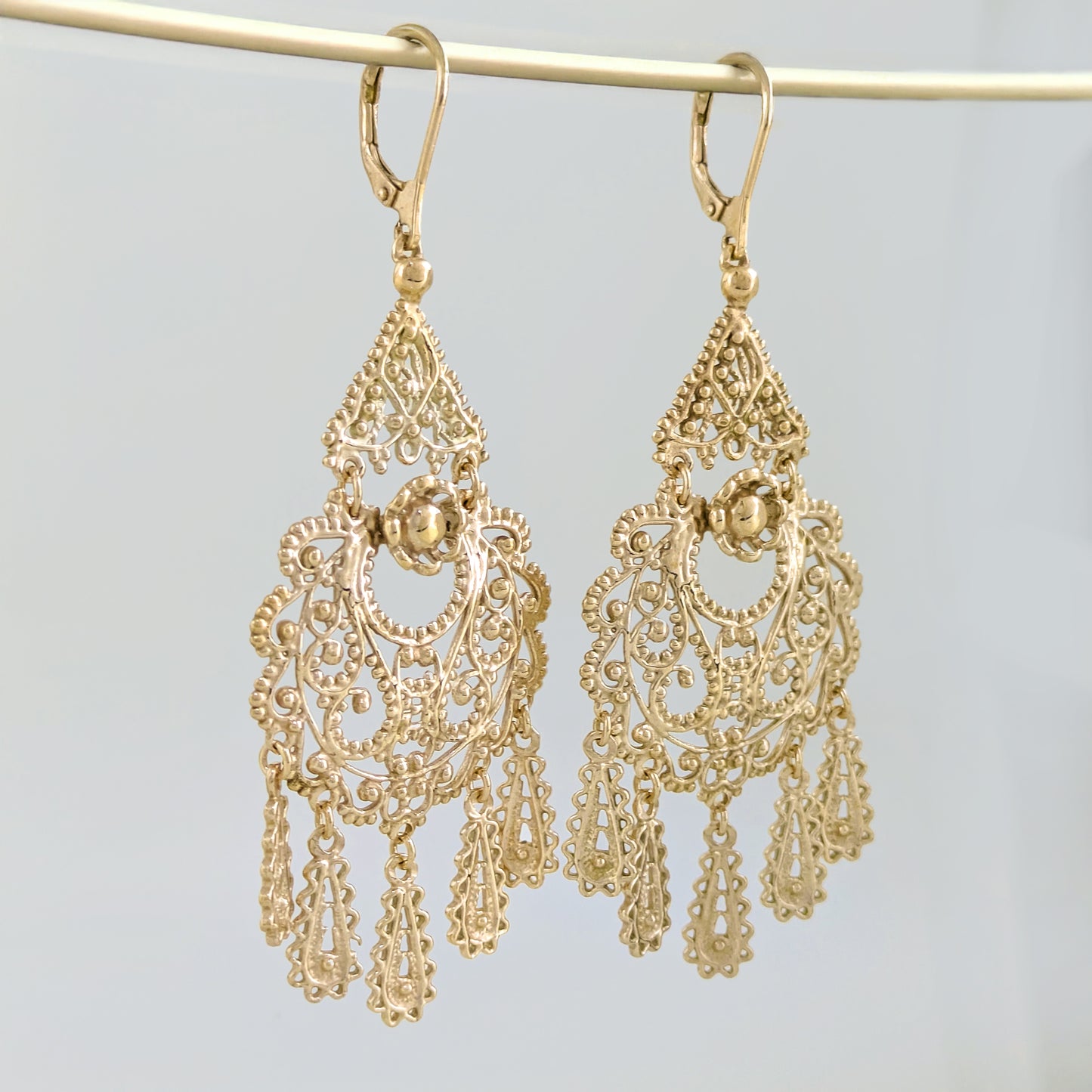 Gold Filigree Chandelier Earrings – Vintage-Inspired 2 3/8 Inch Dangle Earrings