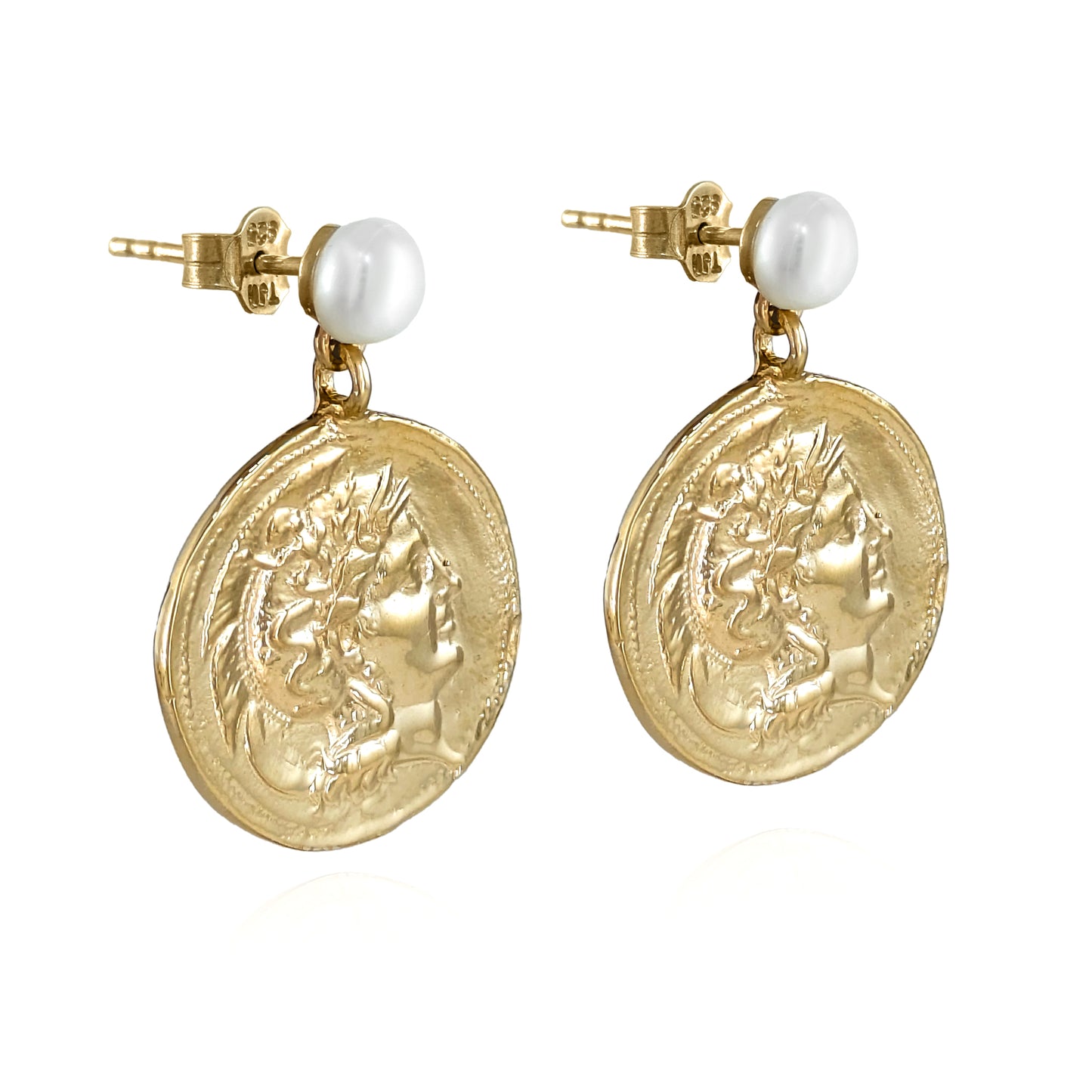 Pearl Roman Great Alexander Coin Earrings