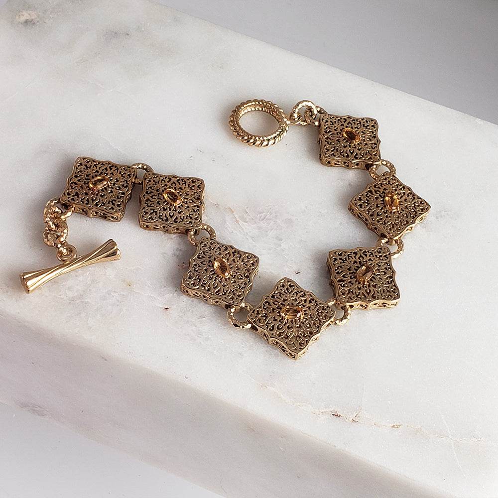 Luxurious Gemstone Panel Toggle Bracelet - TurkishBling