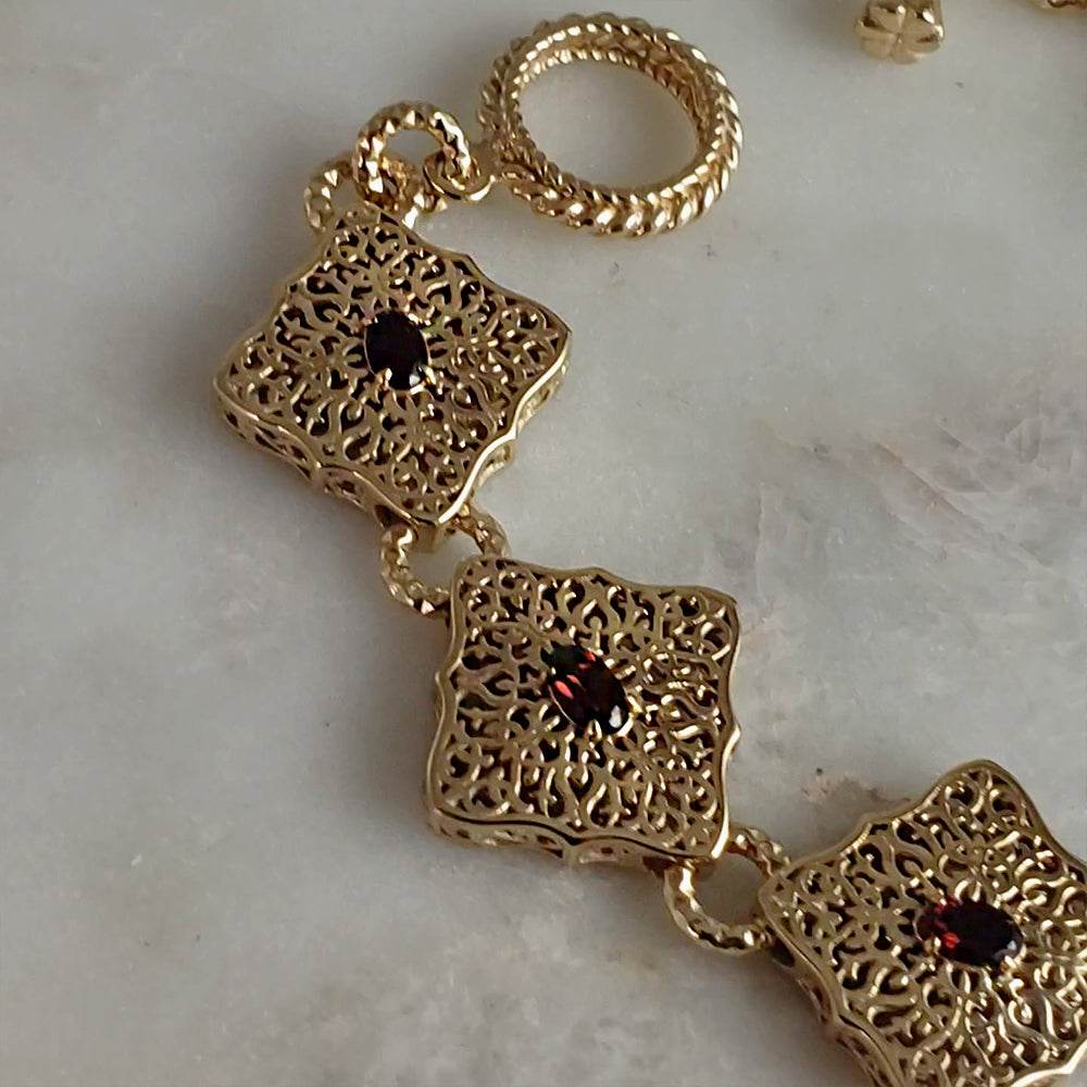 Luxurious Gemstone Panel Toggle Bracelet - TurkishBling