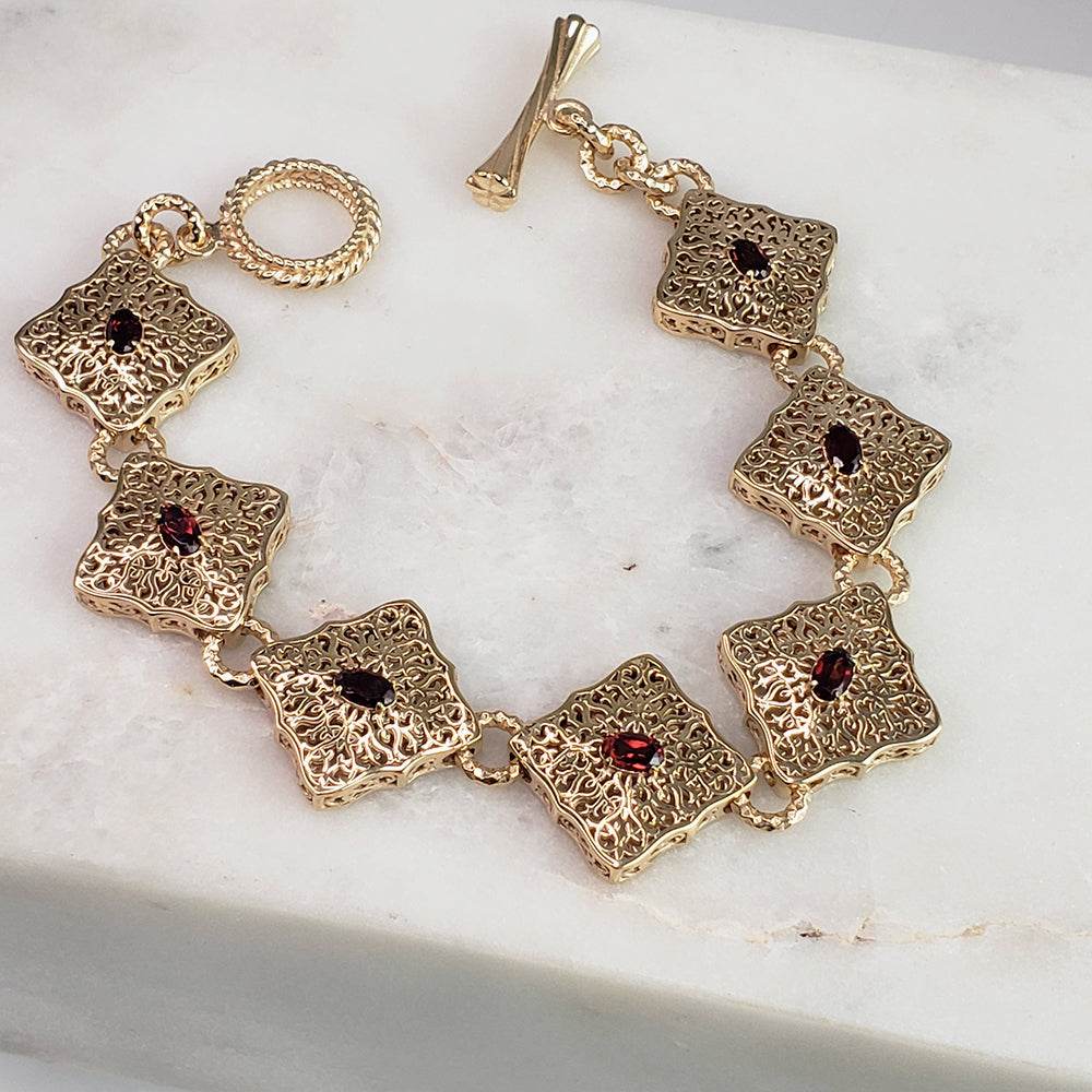 Luxurious Gemstone Panel Toggle Bracelet - TurkishBling