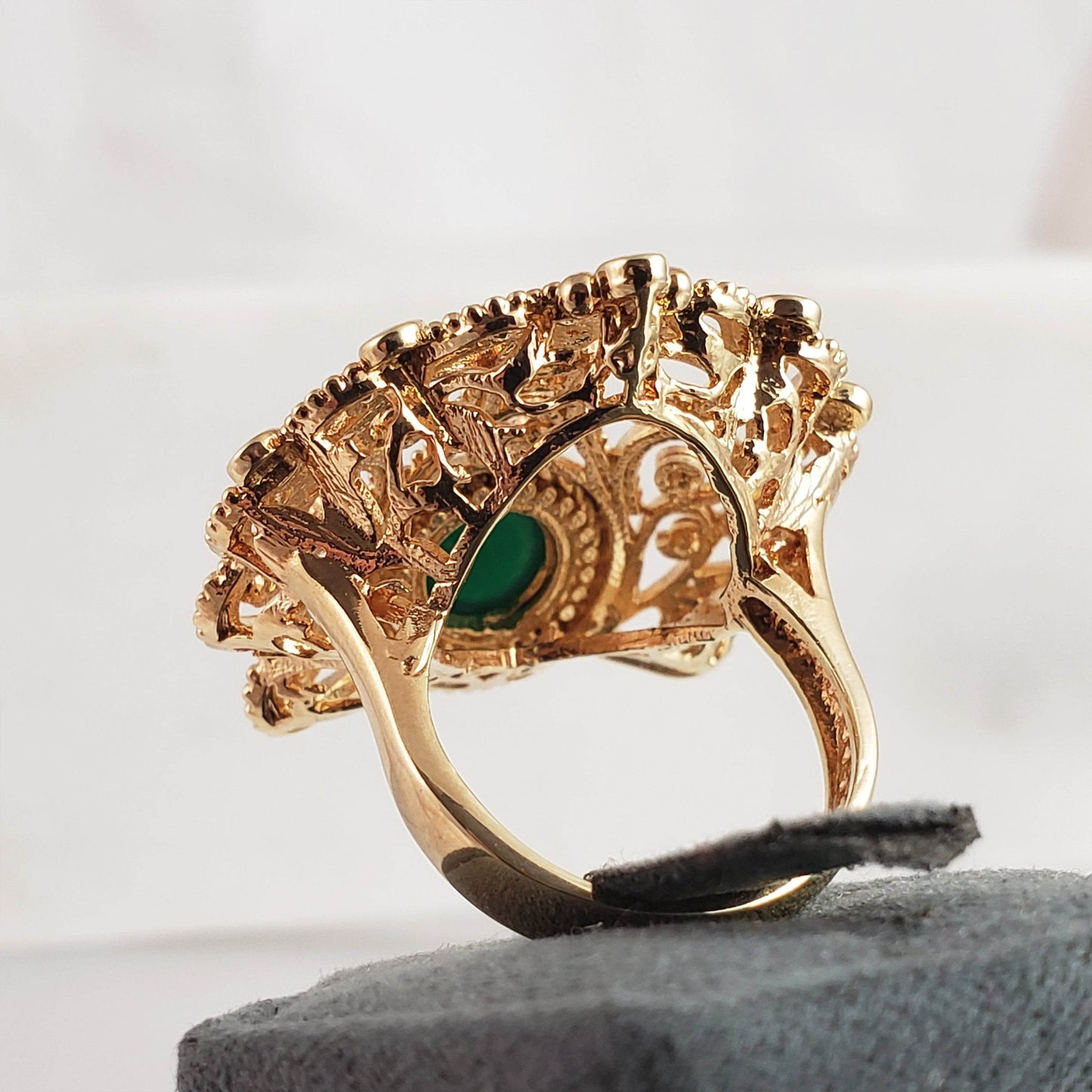 18K Gold Plated 8mm Agate Filigree Ring - TurkishBling
