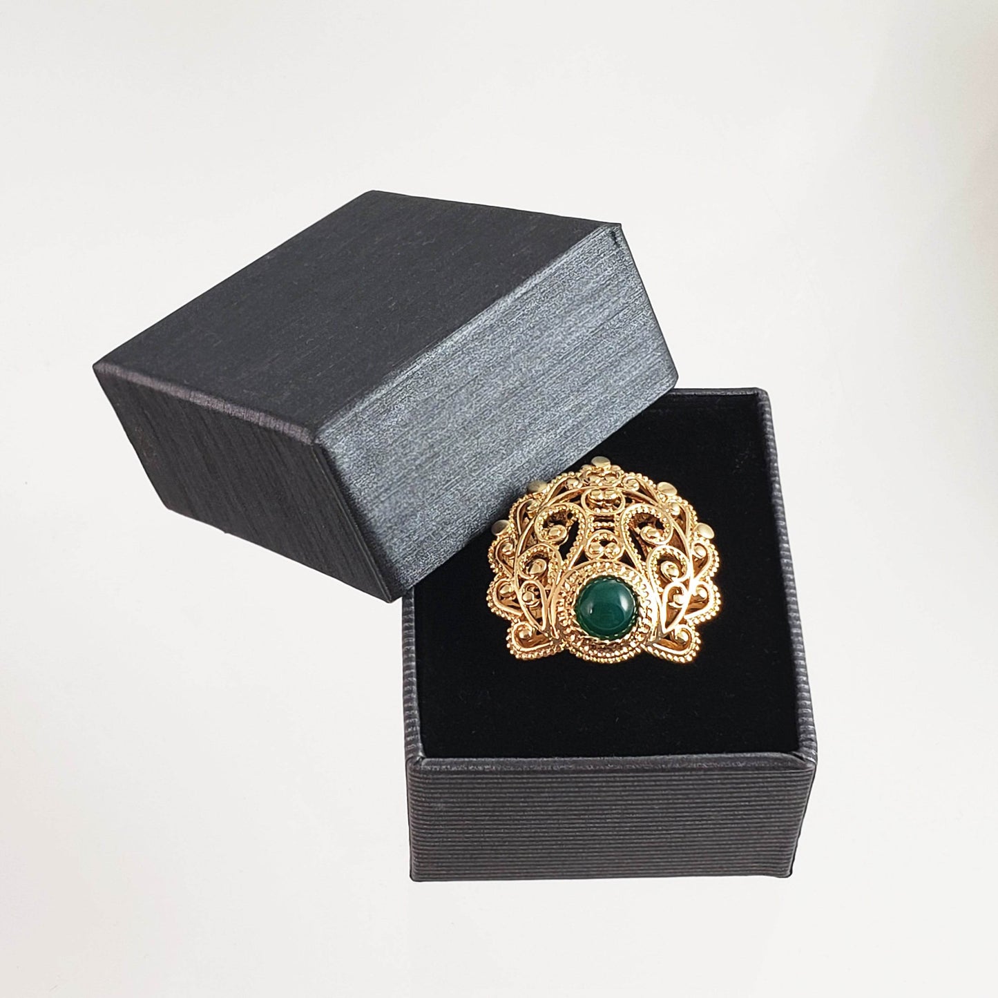 18K Gold Plated 8mm Agate Filigree Ring - TurkishBling