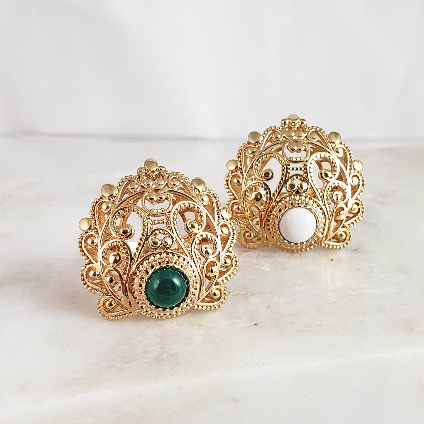 18K Gold Plated 8mm Agate Filigree Ring - TurkishBling