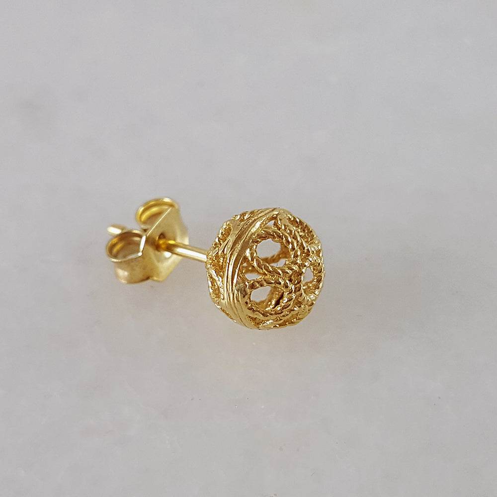 Round Gold Filigree Bead Stud Earrings with Diamond Cut - TurkishBling