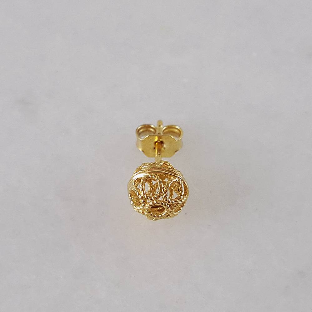 Round Gold Filigree Bead Stud Earrings with Diamond Cut - TurkishBling