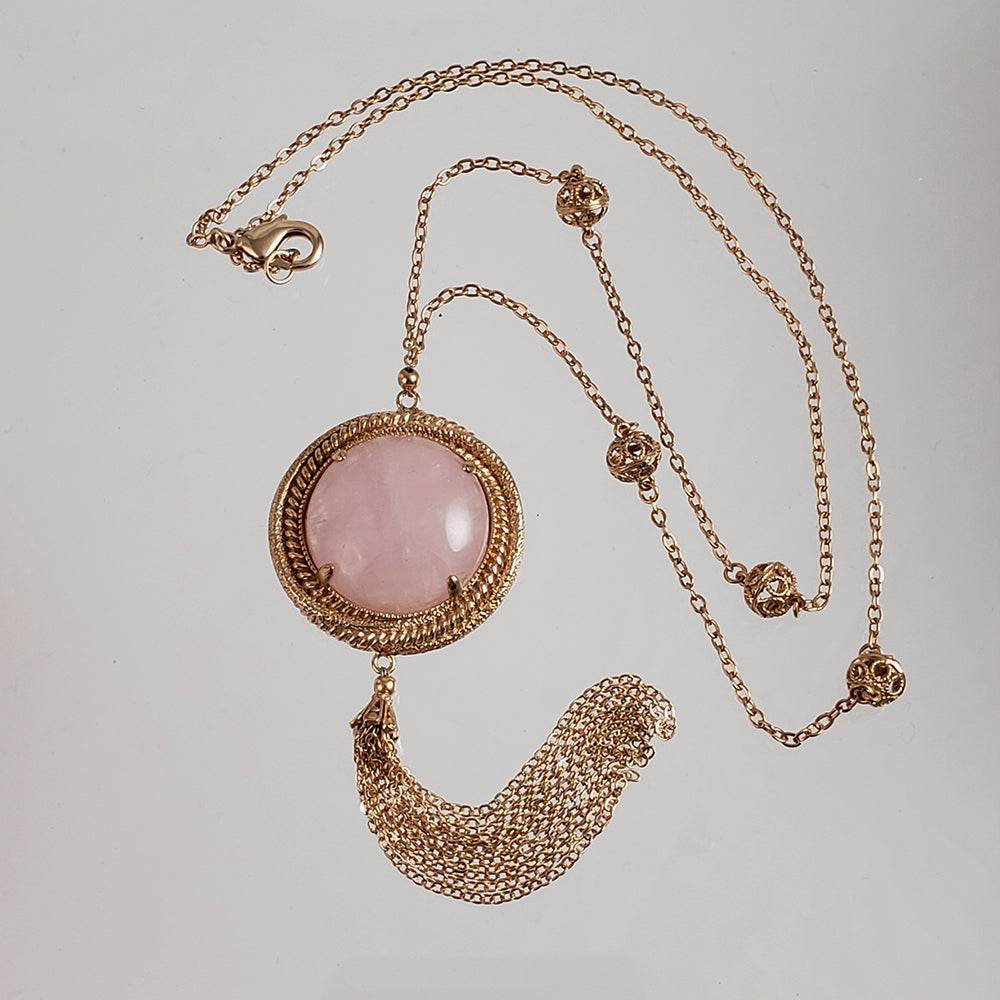 Rose Quartz gemstone Tassel Pendant Necklace - TurkishBling
