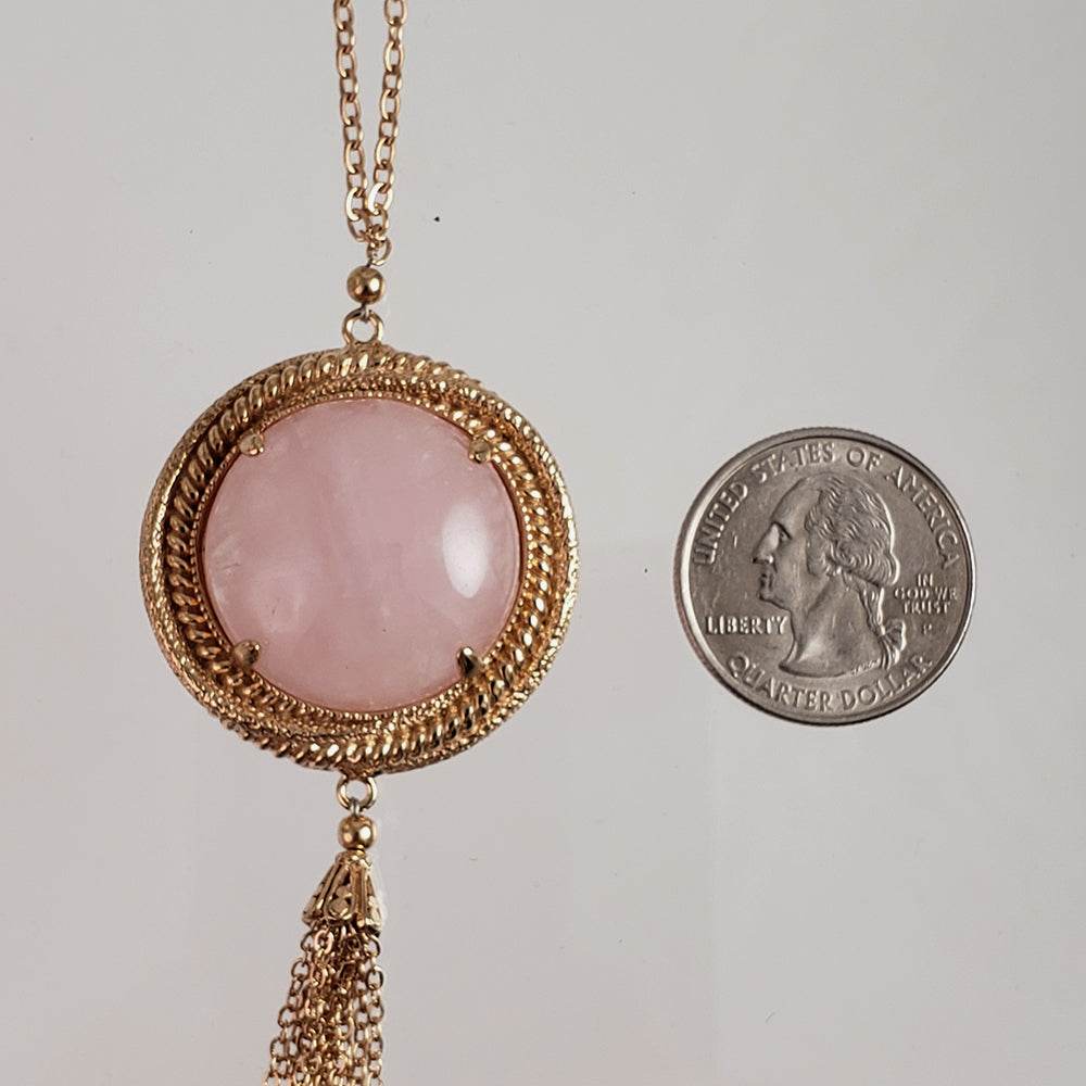 Rose Quartz gemstone Tassel Pendant Necklace - TurkishBling