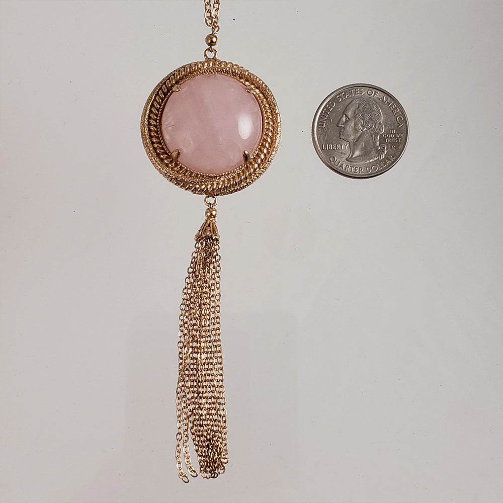Rose Quartz gemstone Tassel Pendant Necklace - TurkishBling