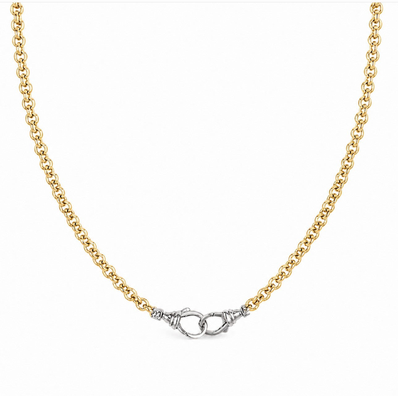 Two Tone Chain Necklace 18k Gold Over Sterling Silver/ gold chain - rhodium clasps