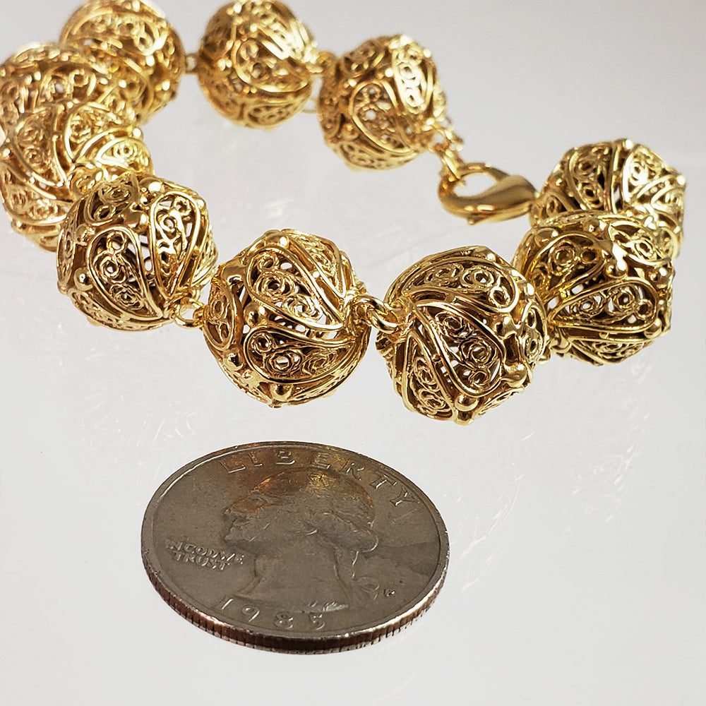 Adjustable Gold Filigree Bead Sphere Bracelet