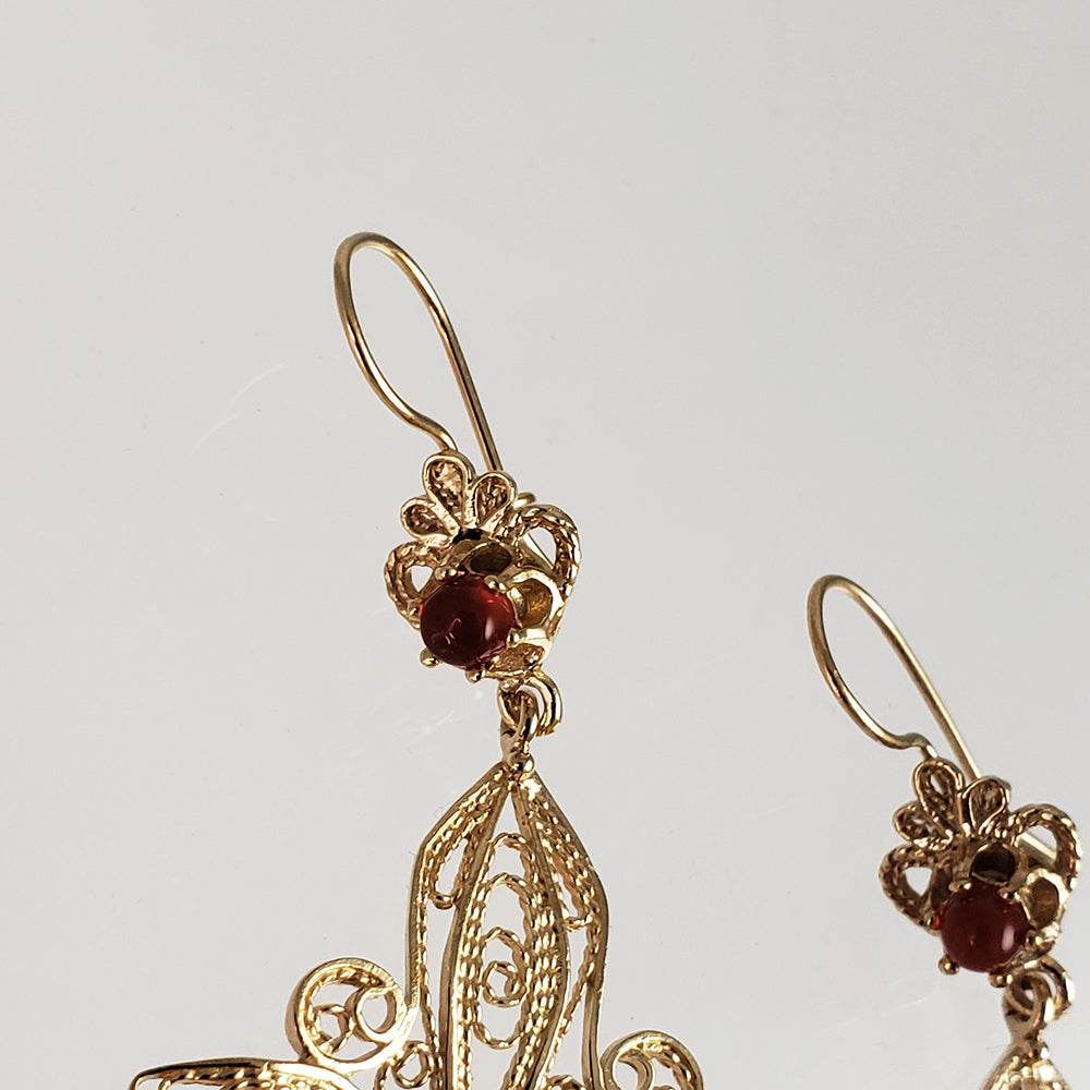 Dangling Carnelian Earrings with Floral Filigree Drop Design - TurkishBling