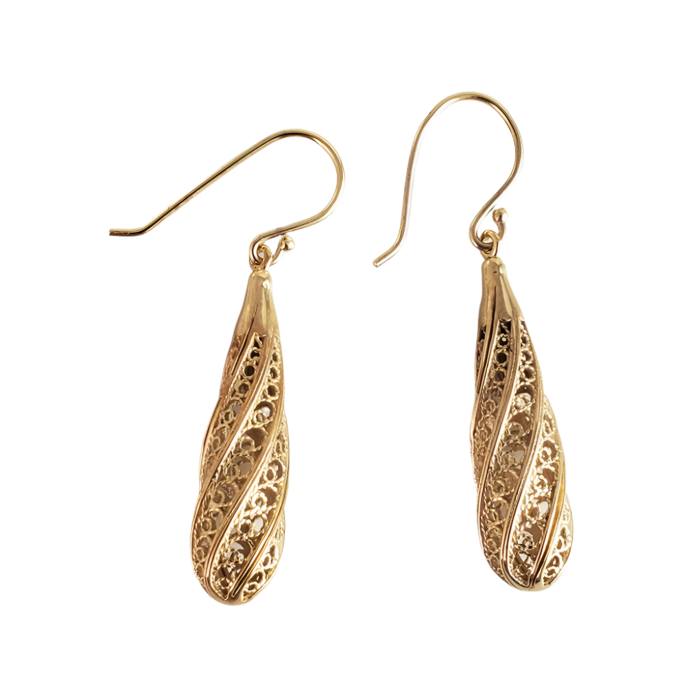 Long Swirl Filigree Drop Earrings with Twisted Pattern