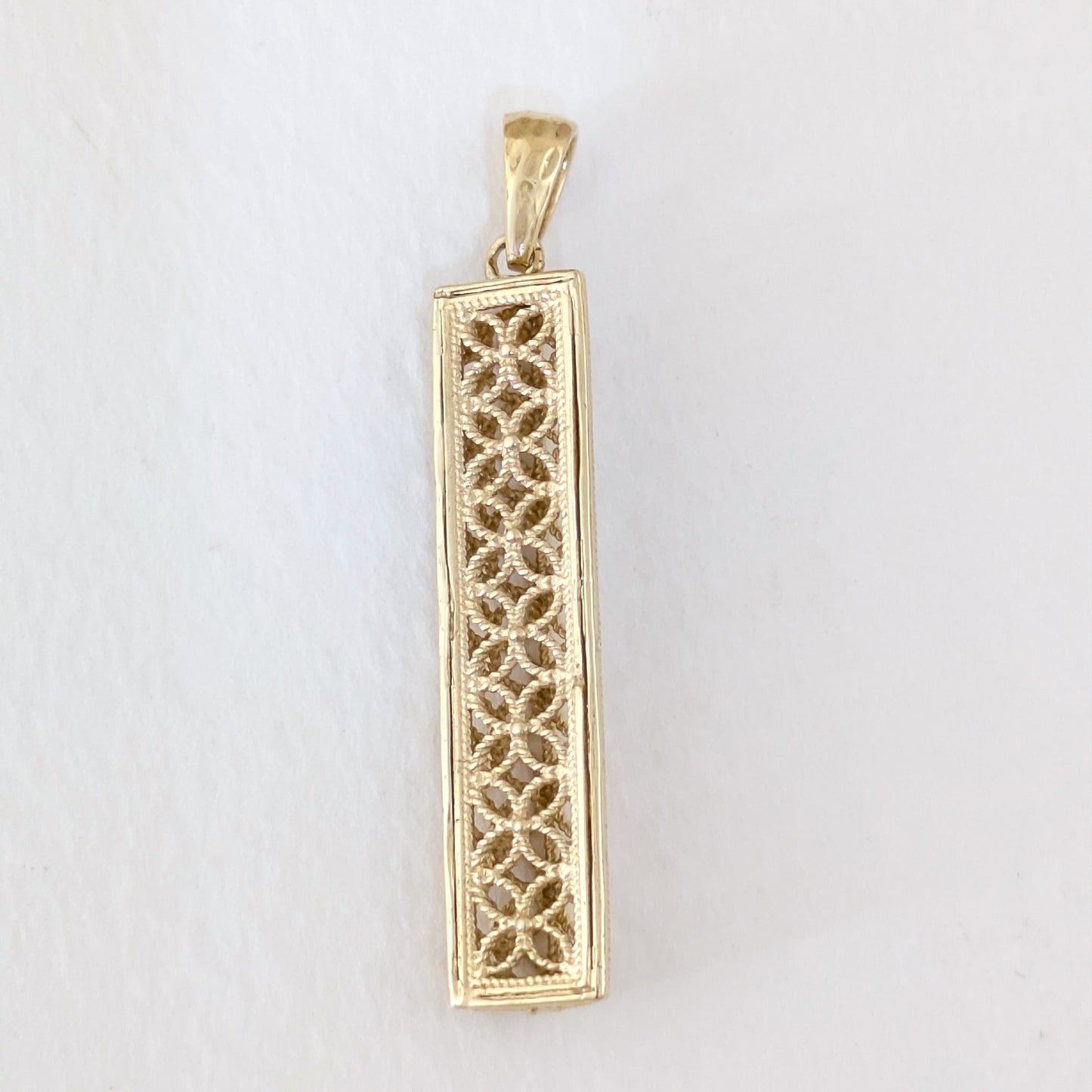 Rectangular Filigree Bar Pendant with Ornate Openwork