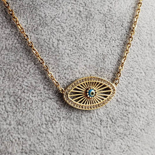 Evil Eye Pendant Necklace with Lobster Claw - TurkishBling