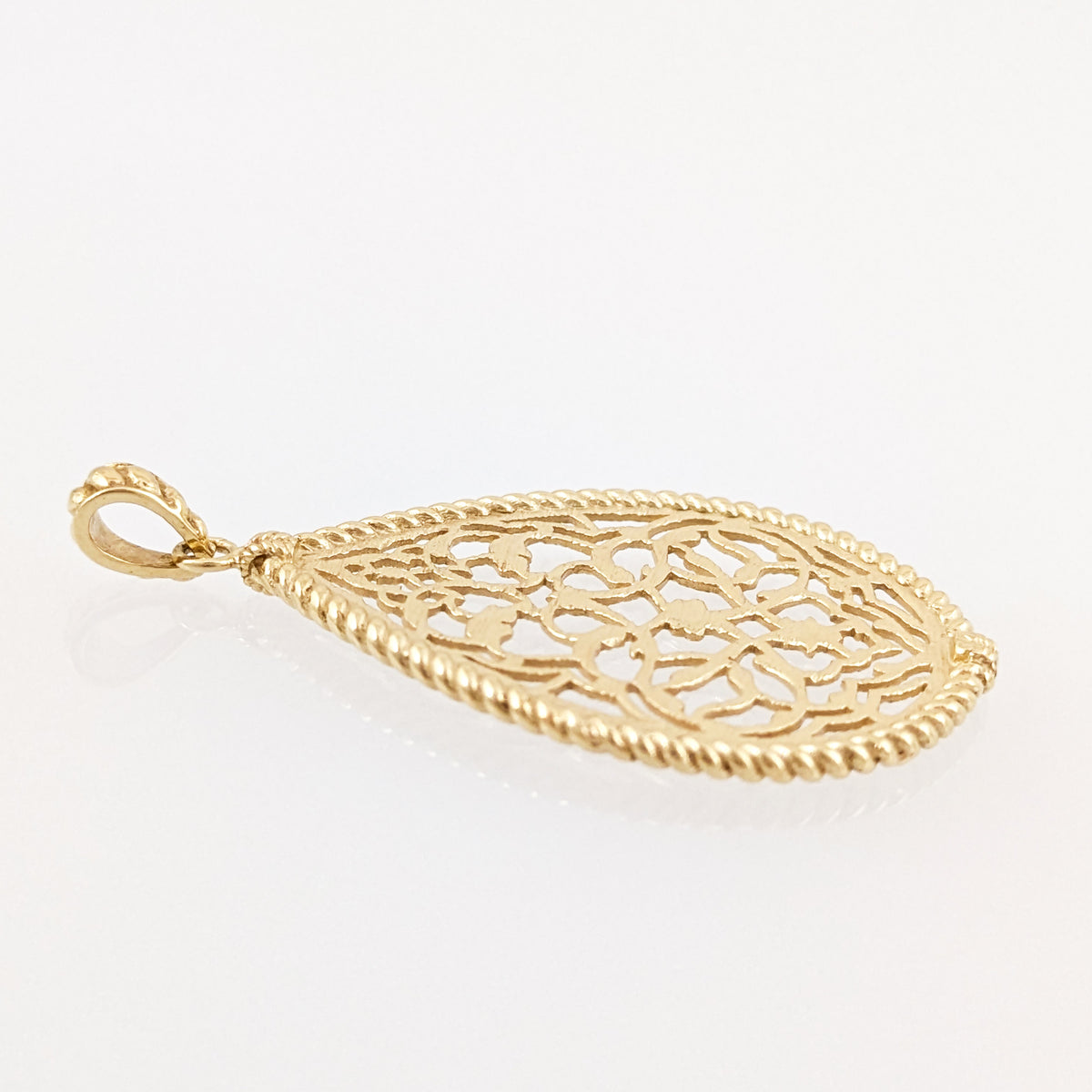 Turkish Motif Teardrop Openwork Pendant with Ornate Scrollwork