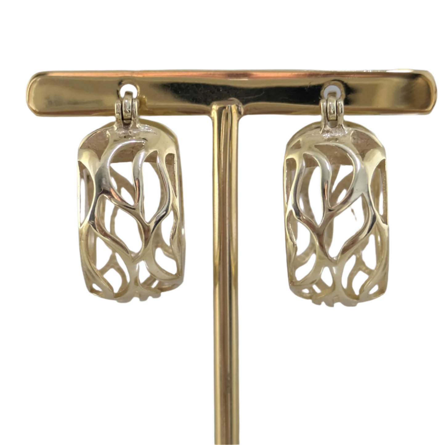Rounded Openwork Hoop Earrings with Branch-Inspired Pattern
