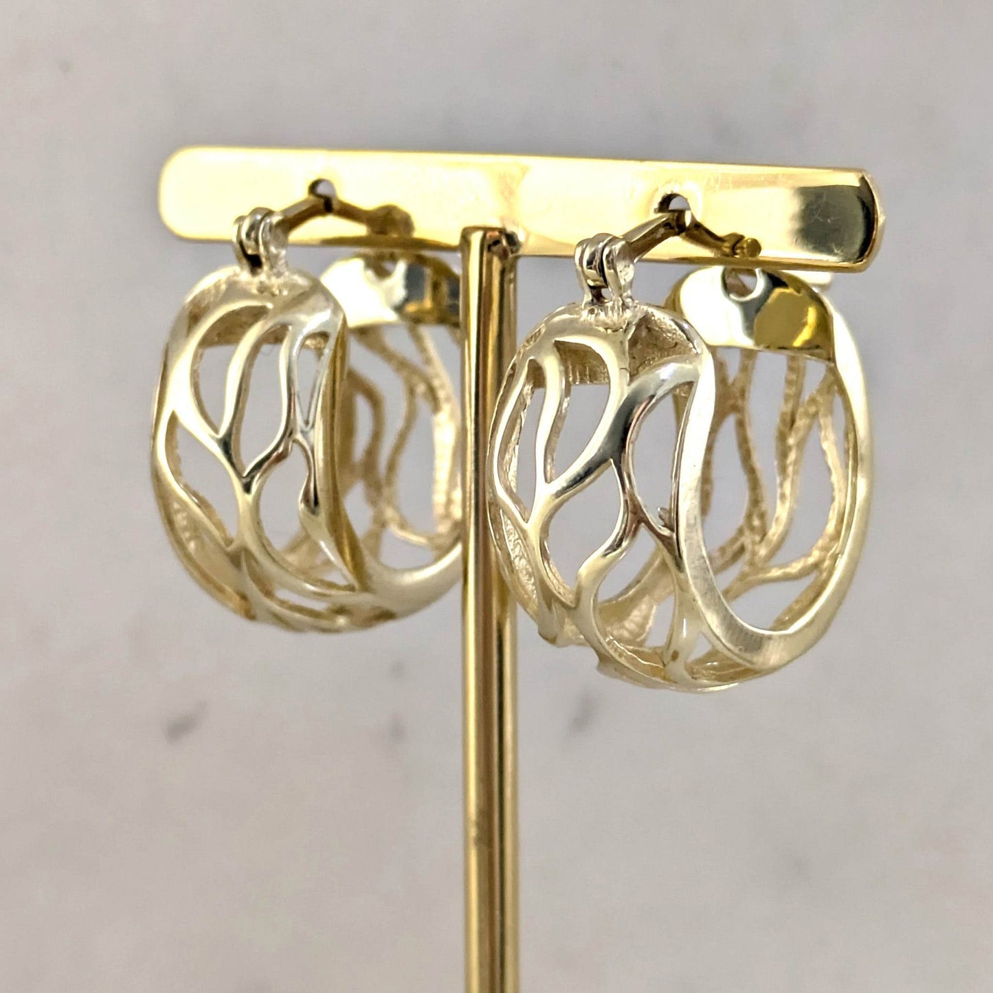 Rounded Openwork Hoop Earrings with Branch-Inspired Pattern - TurkishBling