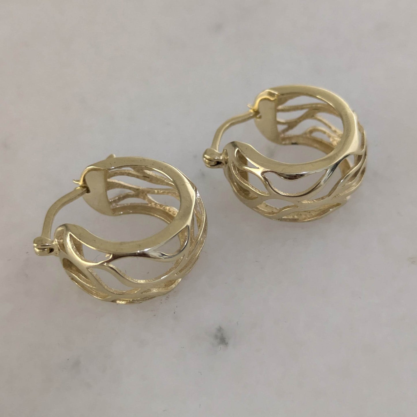 Rounded Openwork Hoop Earrings with Branch-Inspired Pattern - TurkishBling