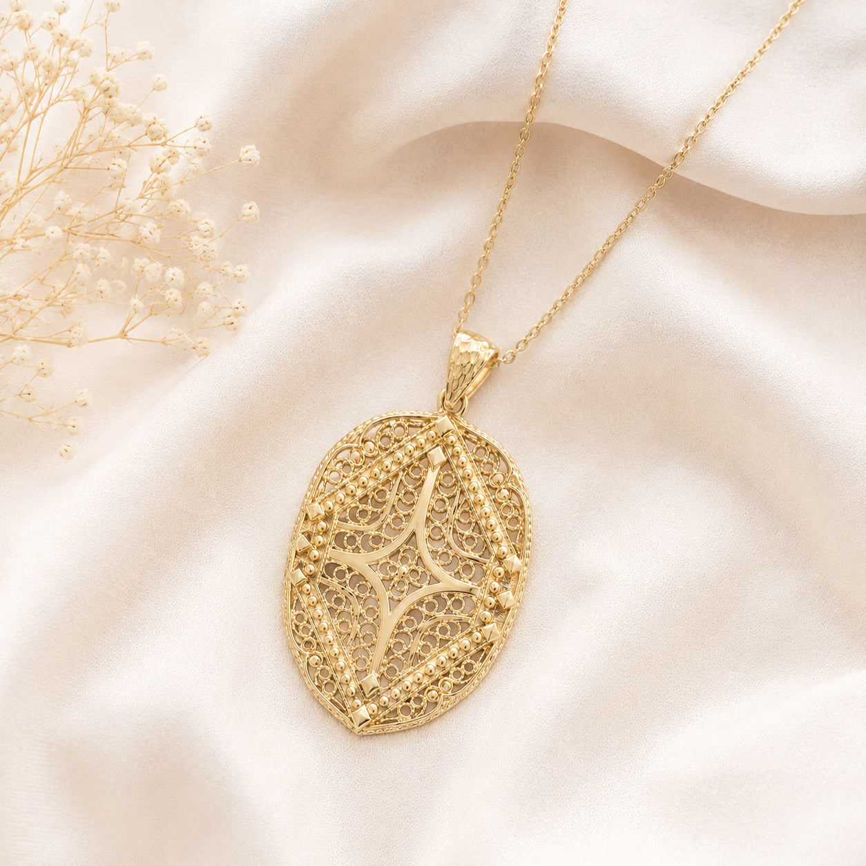 Oval Filigree Statement Pendant