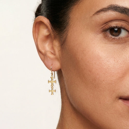 Double Maltese Cross Drop Earrings
