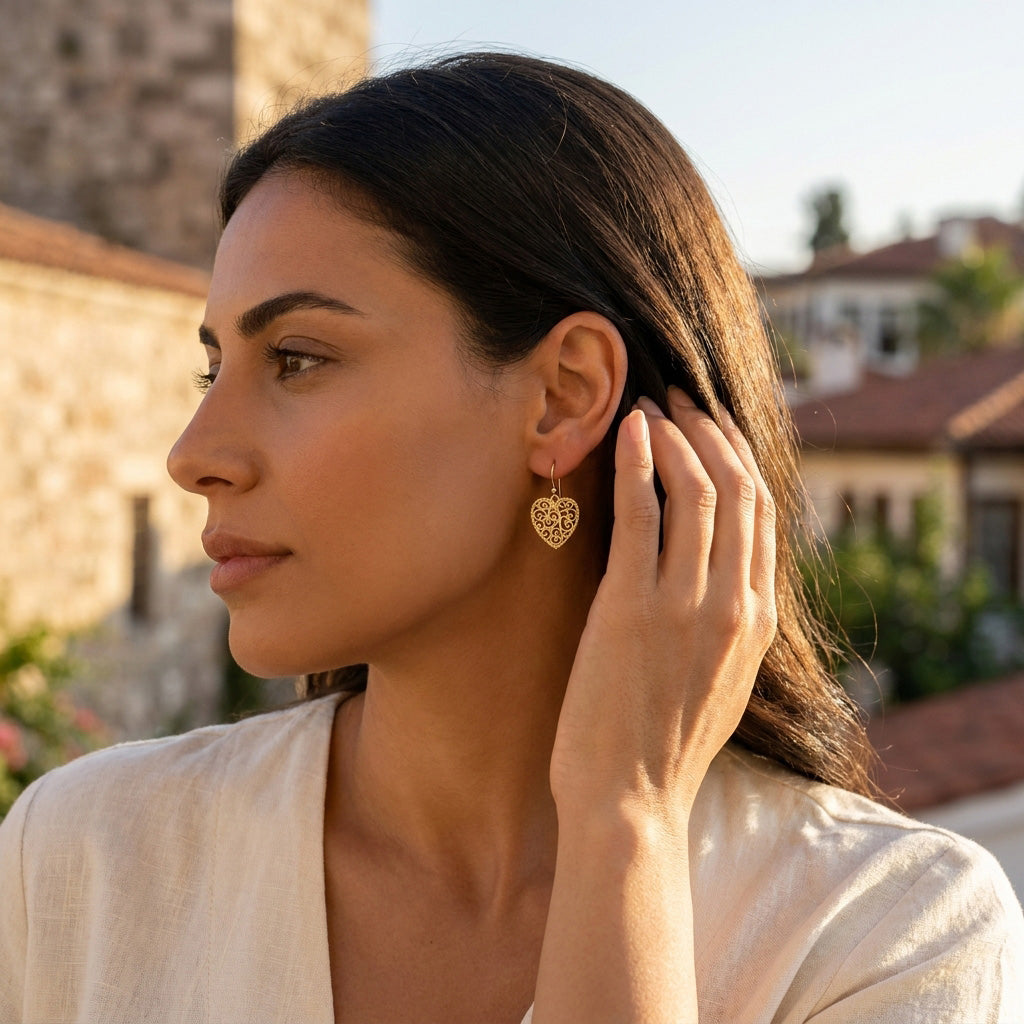 Heart Shape Openwork Filigree Drop Earrings