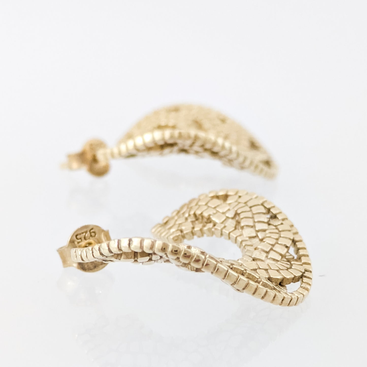 Crescent Hoop Earrings with Turkish Mosaic Texture
