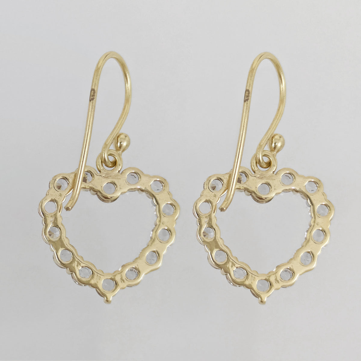 Romantic Gold Heart Earrings White CZ Halo Jewelry