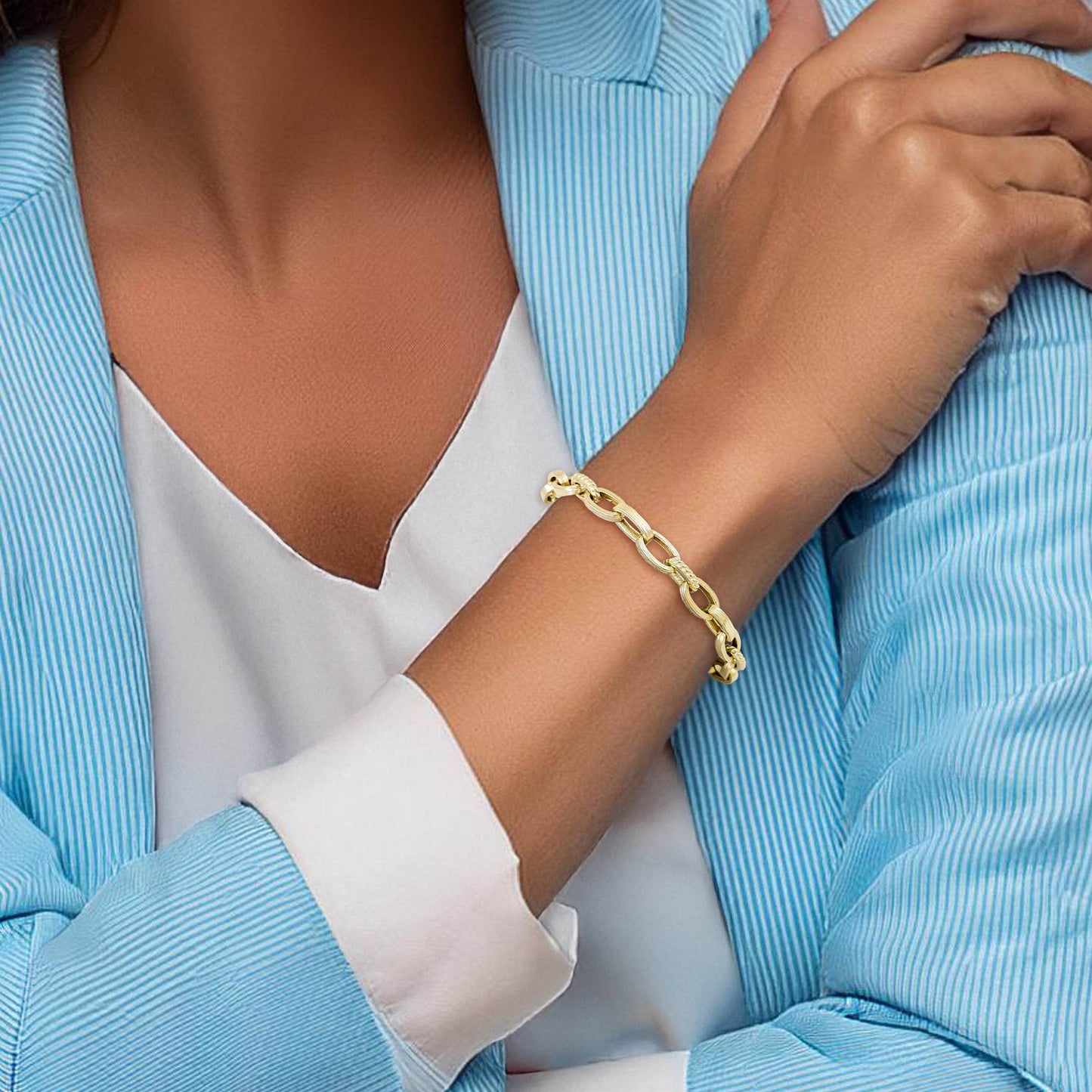 Bold Link Chain Bracelet – 7.5mm Classic Gold Finish - TurkishBling