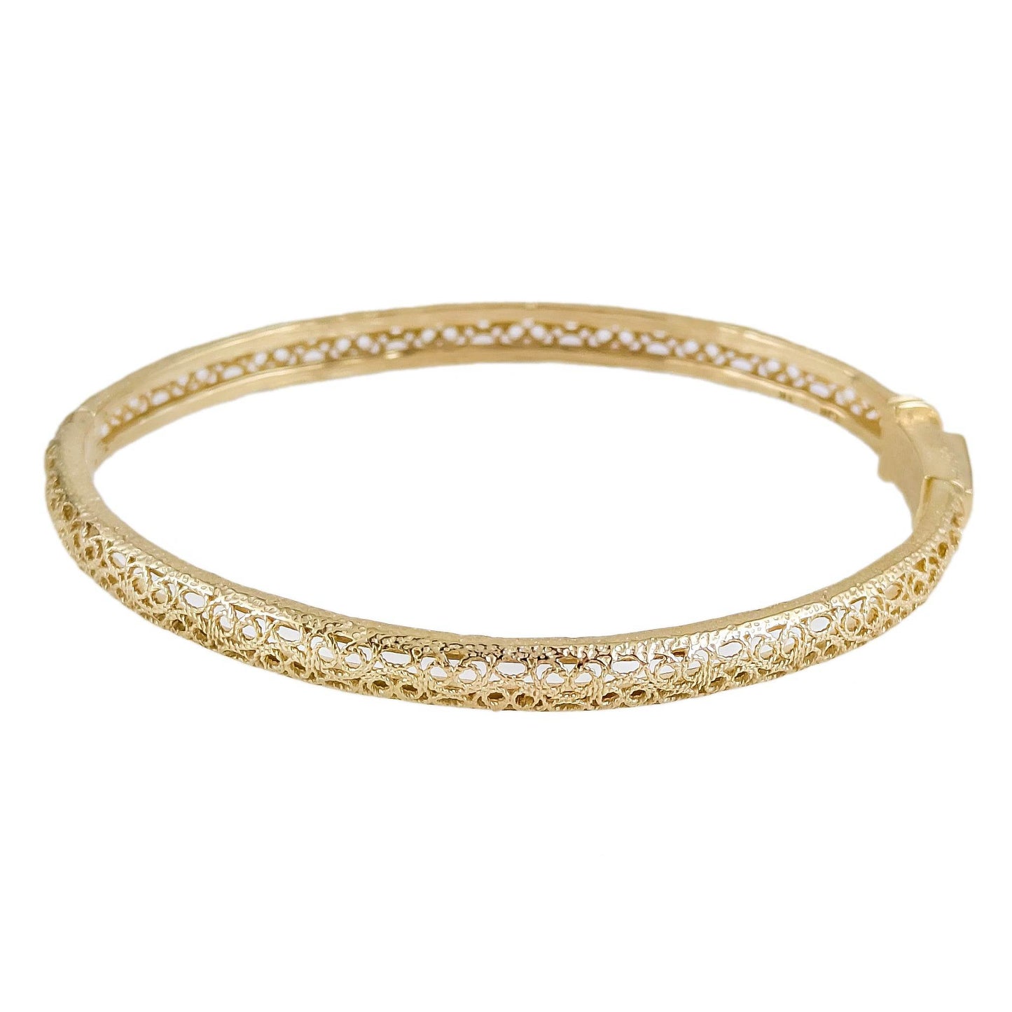 Delicate Filigree Bangle with Click-Top Clasp – Elegant Design from Istanbul – 5mm Width - TurkishBling