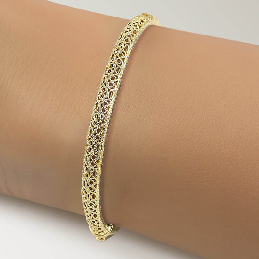 Delicate Filigree Bangle with Click-Top Clasp – Elegant Design from Istanbul – 5mm Width - TurkishBling