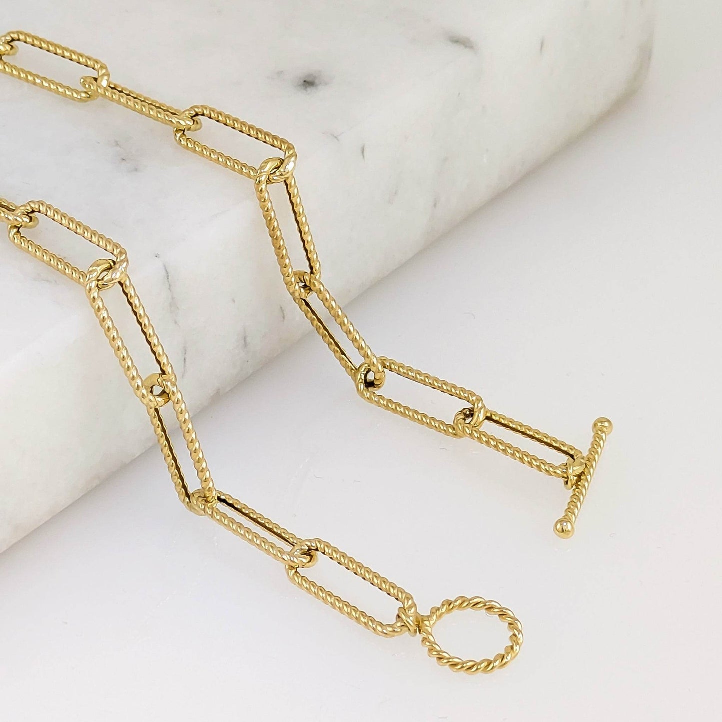 Paperclip Cable Link Necklace with Toggle Clasp – Bold 7mm Design - TurkishBling