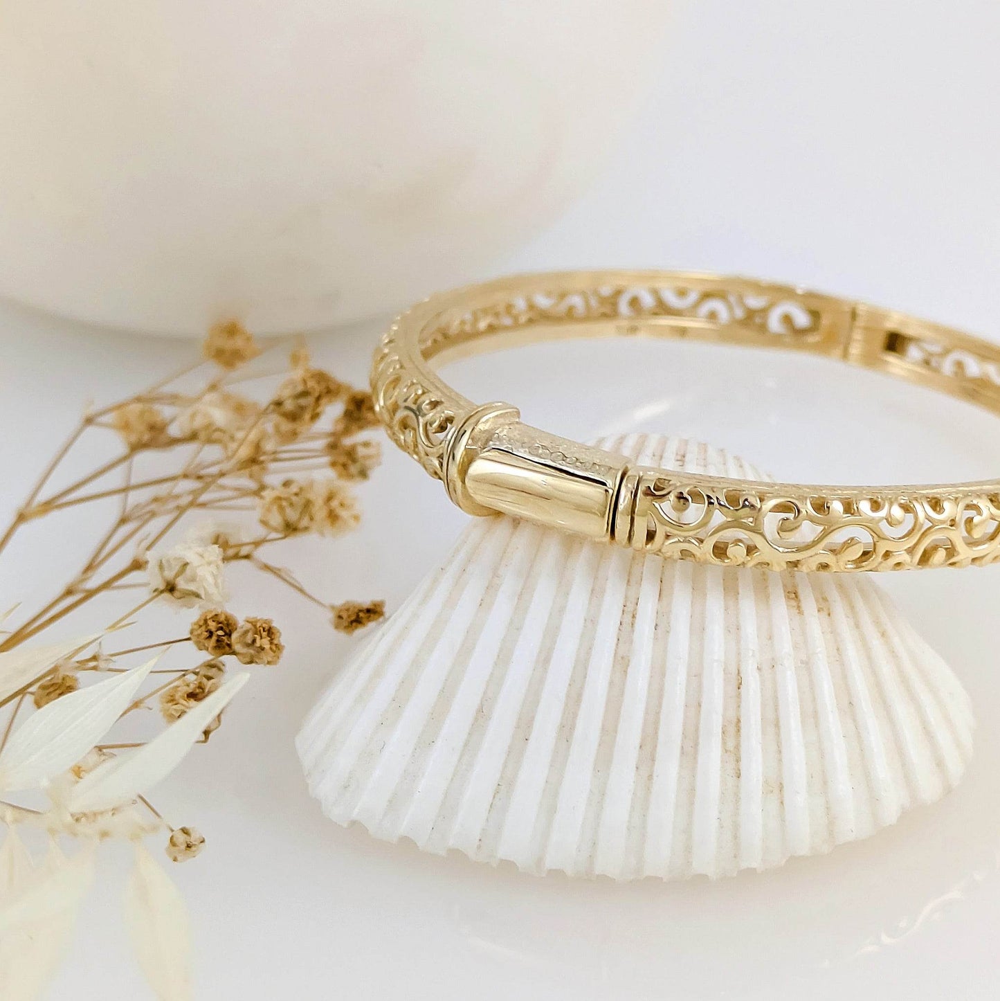 Open Scrollwork Bangle Bracelet – Easy Click Top Closure, 7 Inch Design - TurkishBling